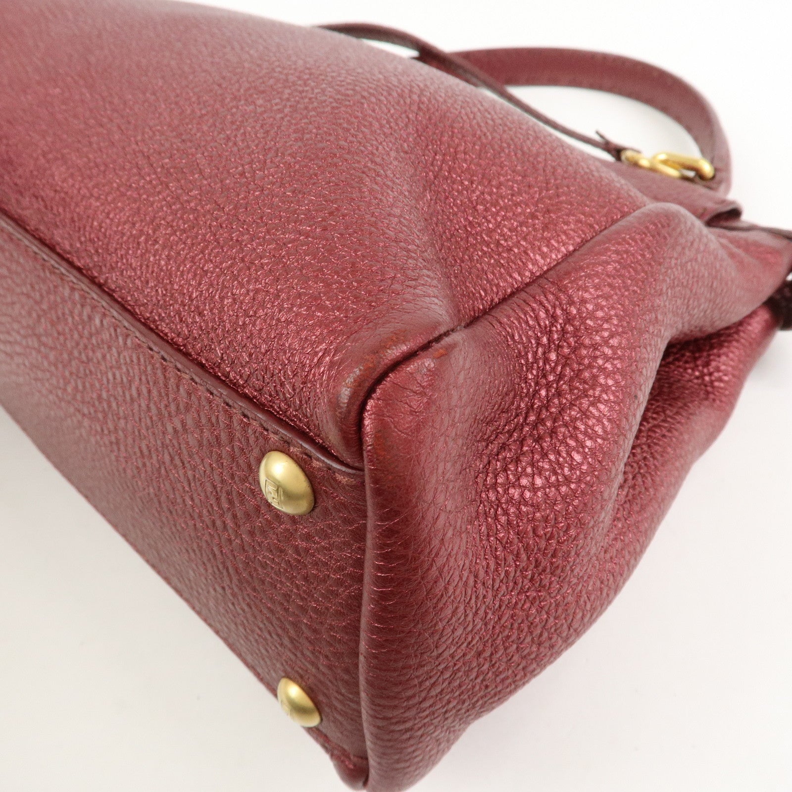 FENDI Peekaboo Logo Leather 2Way Shoulder Bag Burgundy 8BN226