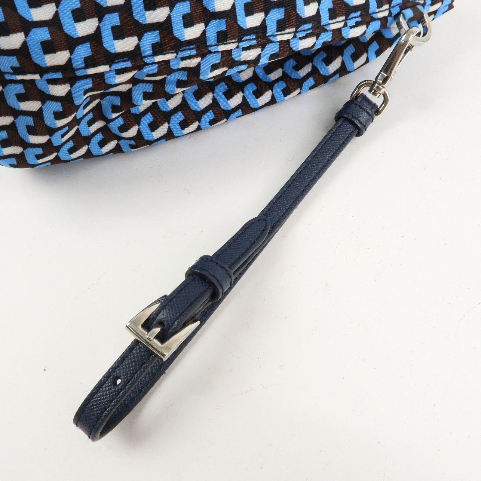 PRADA Triangle Logo Nylon Leather Drawstring Bag Wristlet 1NE369