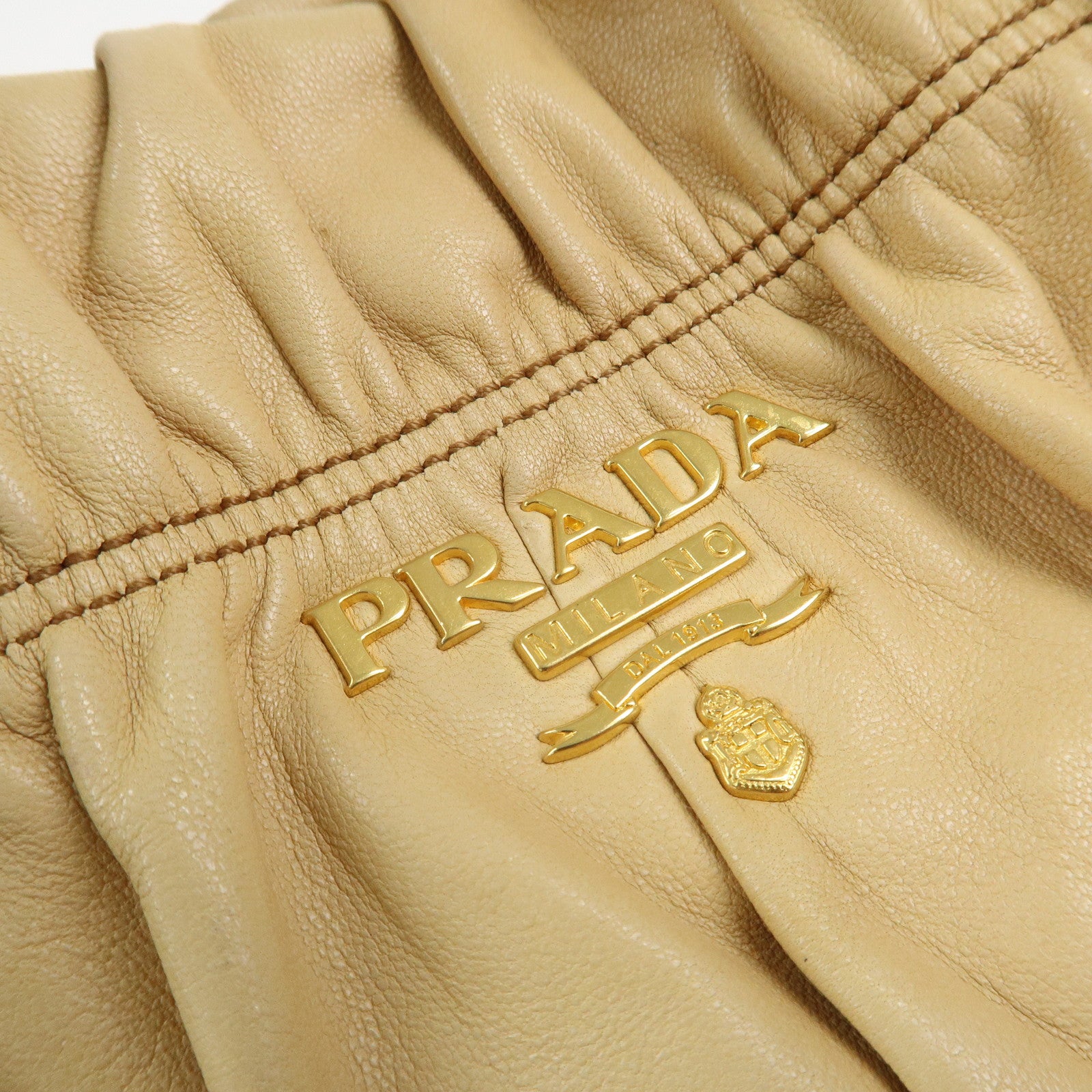 PRADA Nappa Gaufre Leather Gathered 2Way Bag Hand Bag Beige BN1336