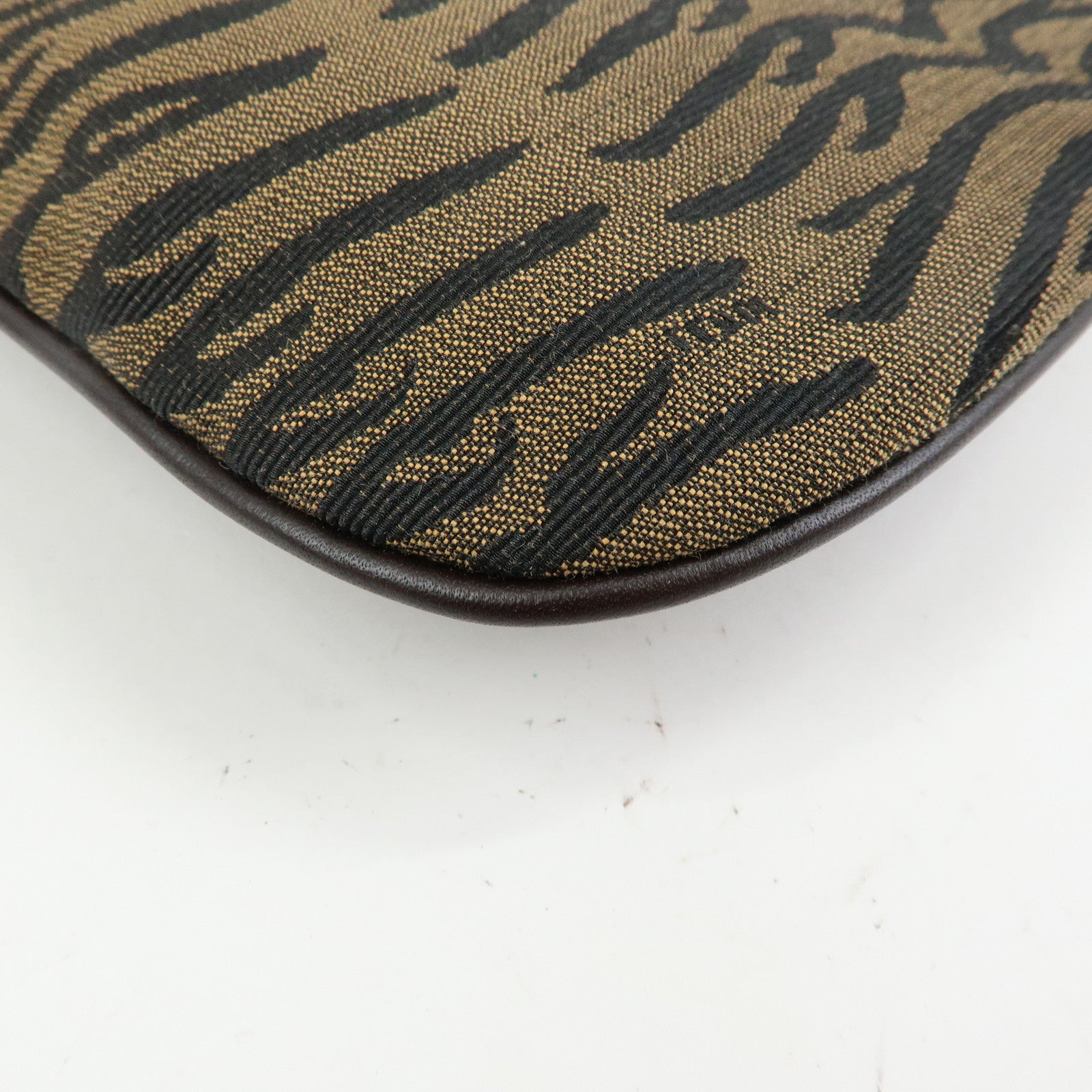 FENDI Canvas Leather Shoulder Bag Leopard Brown Black 8BR248