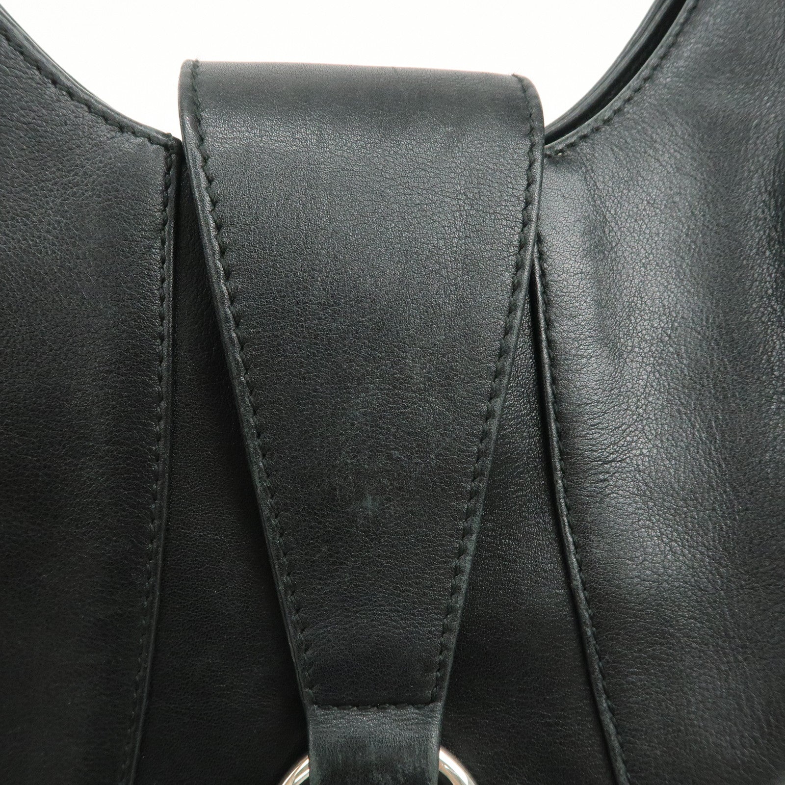 BVLGARI Leather Shoulder Bag Hand Bag Black Silver