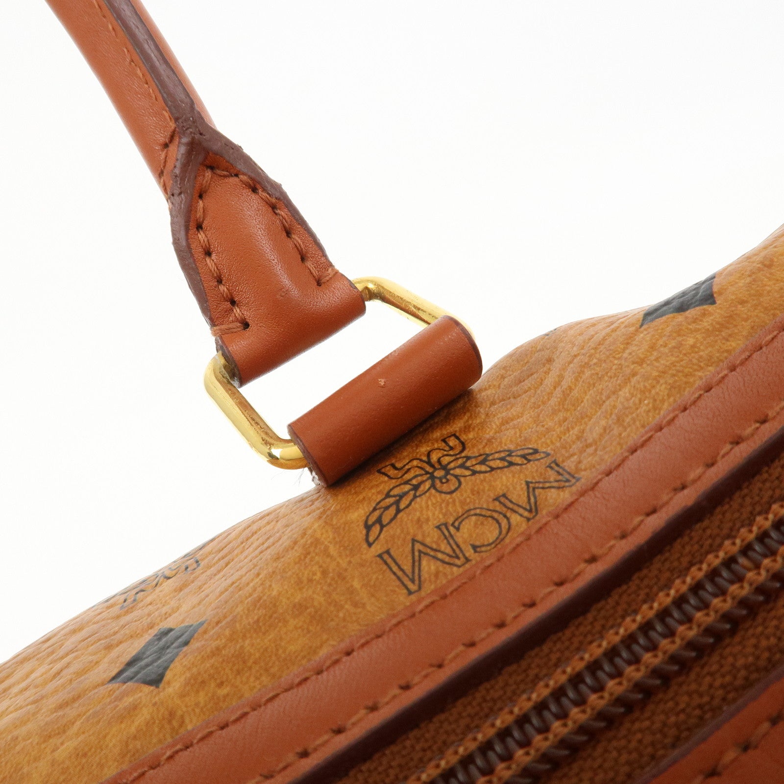 MCM Visetos Logo Leather 2WAY Bag Hand Bag Shoulder Bag Brown