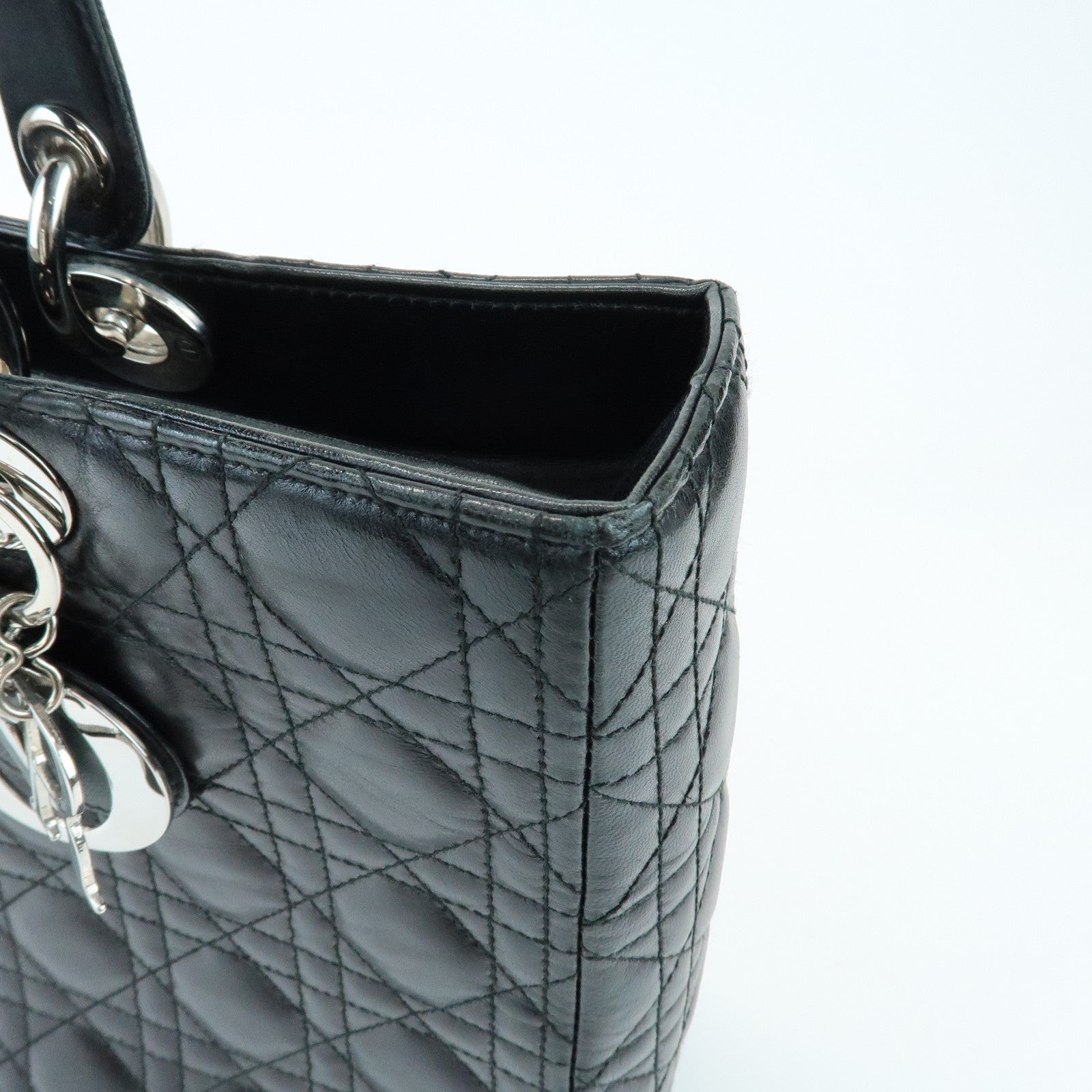 Christian Dior Cannage Leather Tote Bag Hand Bag Black