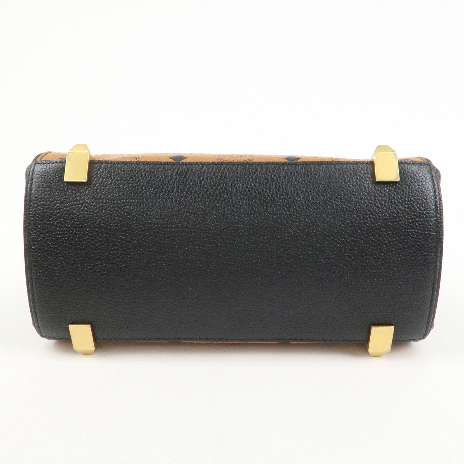 MCM Leather 2Way Bag Hand Bag Shoulder Bag Camel Black