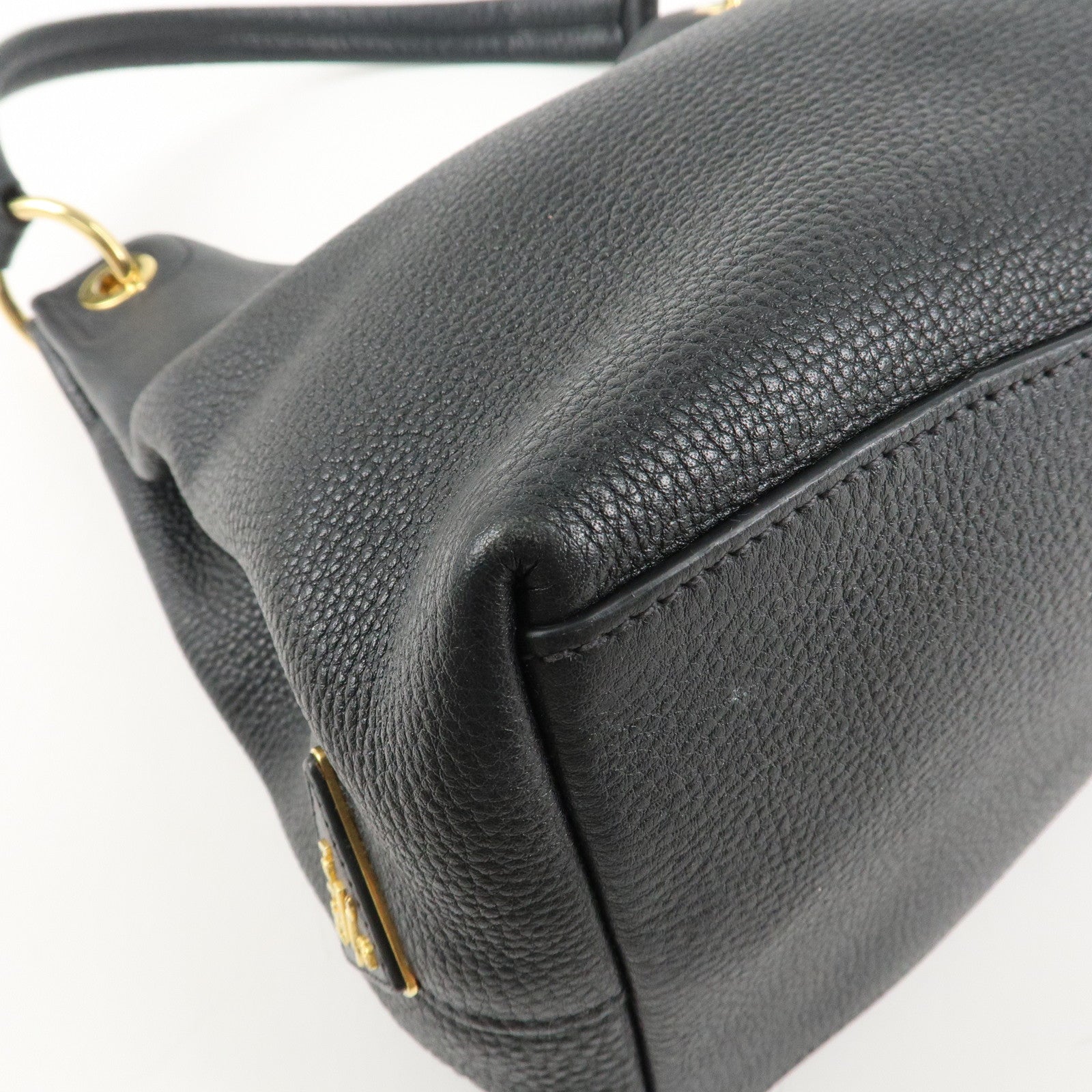 PRADA VITTELLO PHOENIX Triangle Logo Leather Shoulder Bag Black 1BC051 Used