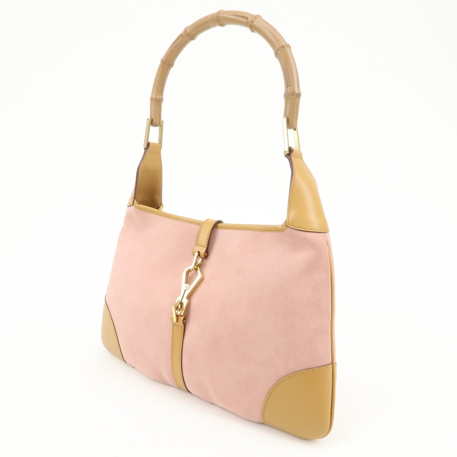 GUCCI Bamboo Kandinsky Suede Shoulder Bag Pink Beige 001.4060