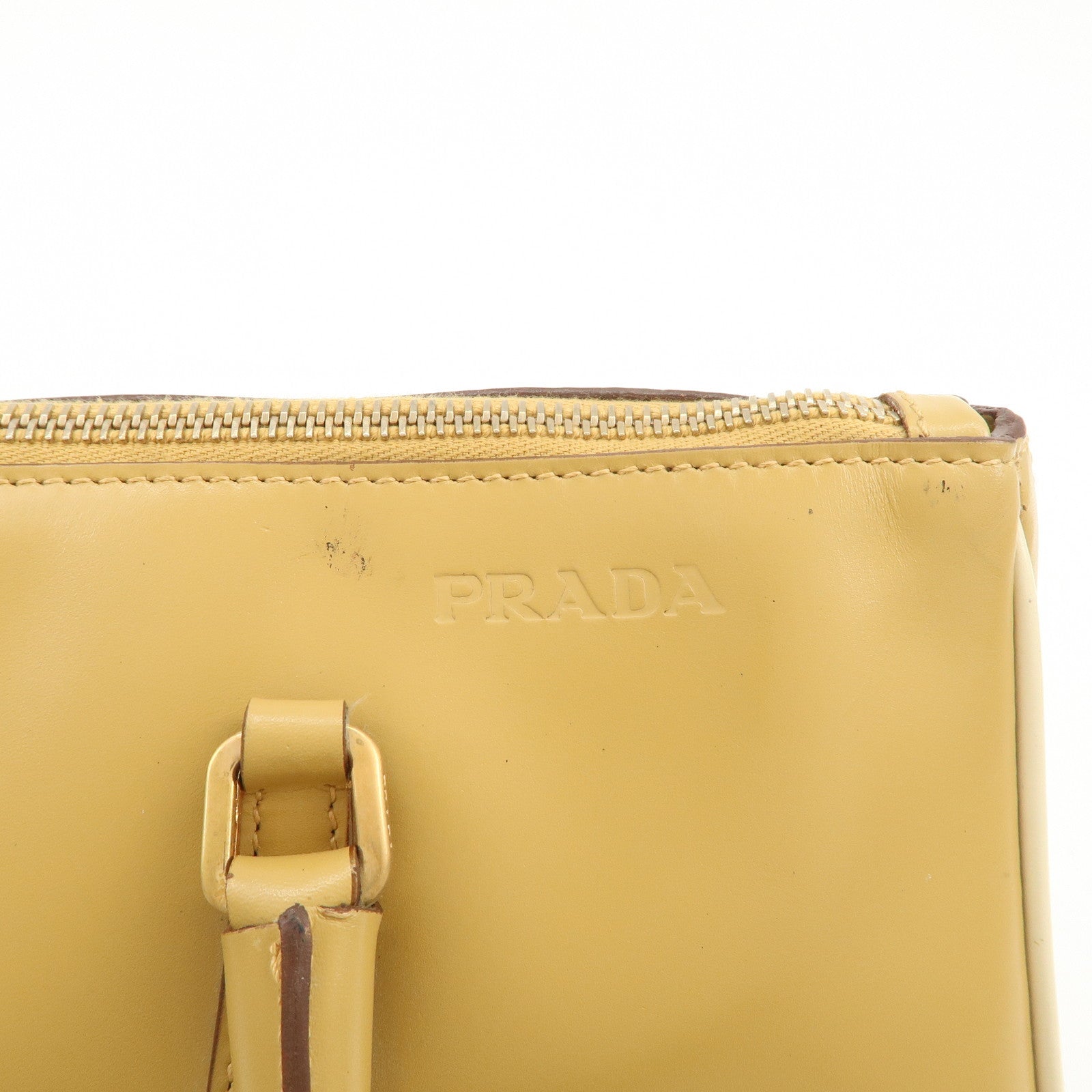 PRADA Leather Shoulder Bag Hand Bag Light Brown