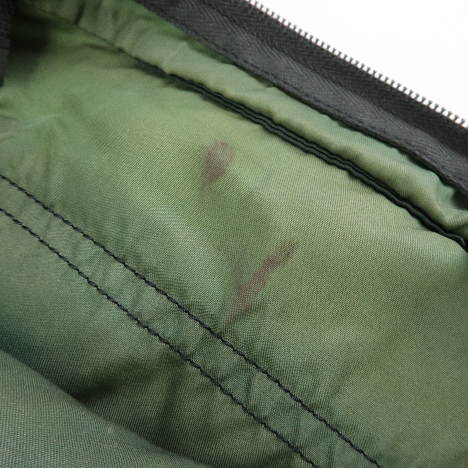 PRADA Triangle Logo Nylon Leather Tote Bag Hand Bag Moss Green