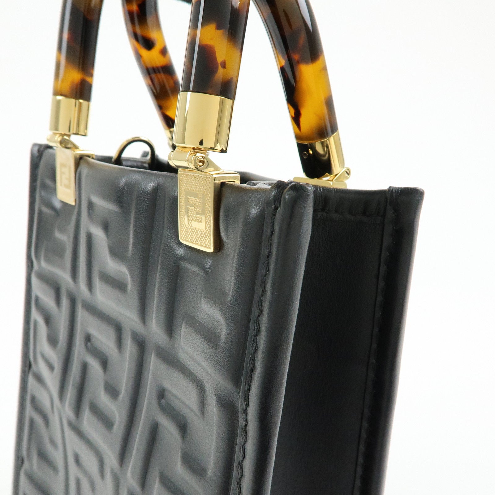 FENDI FF Sunshine Shopper Small 2Way Bag Shoulder Bag Black 8BS051