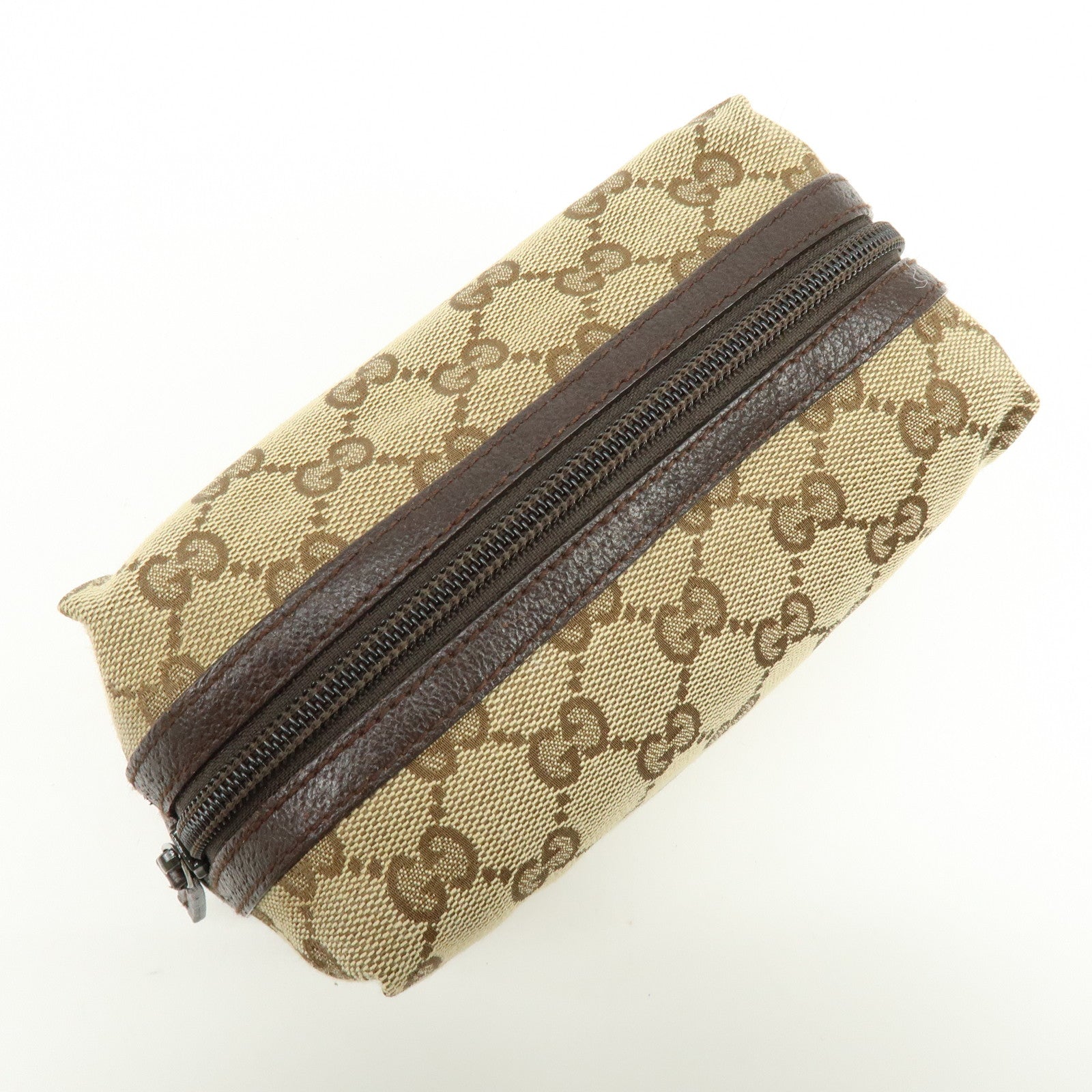 GUCCI GG Monogram Canvas Cosmetic Pouch Beige Brown 29595