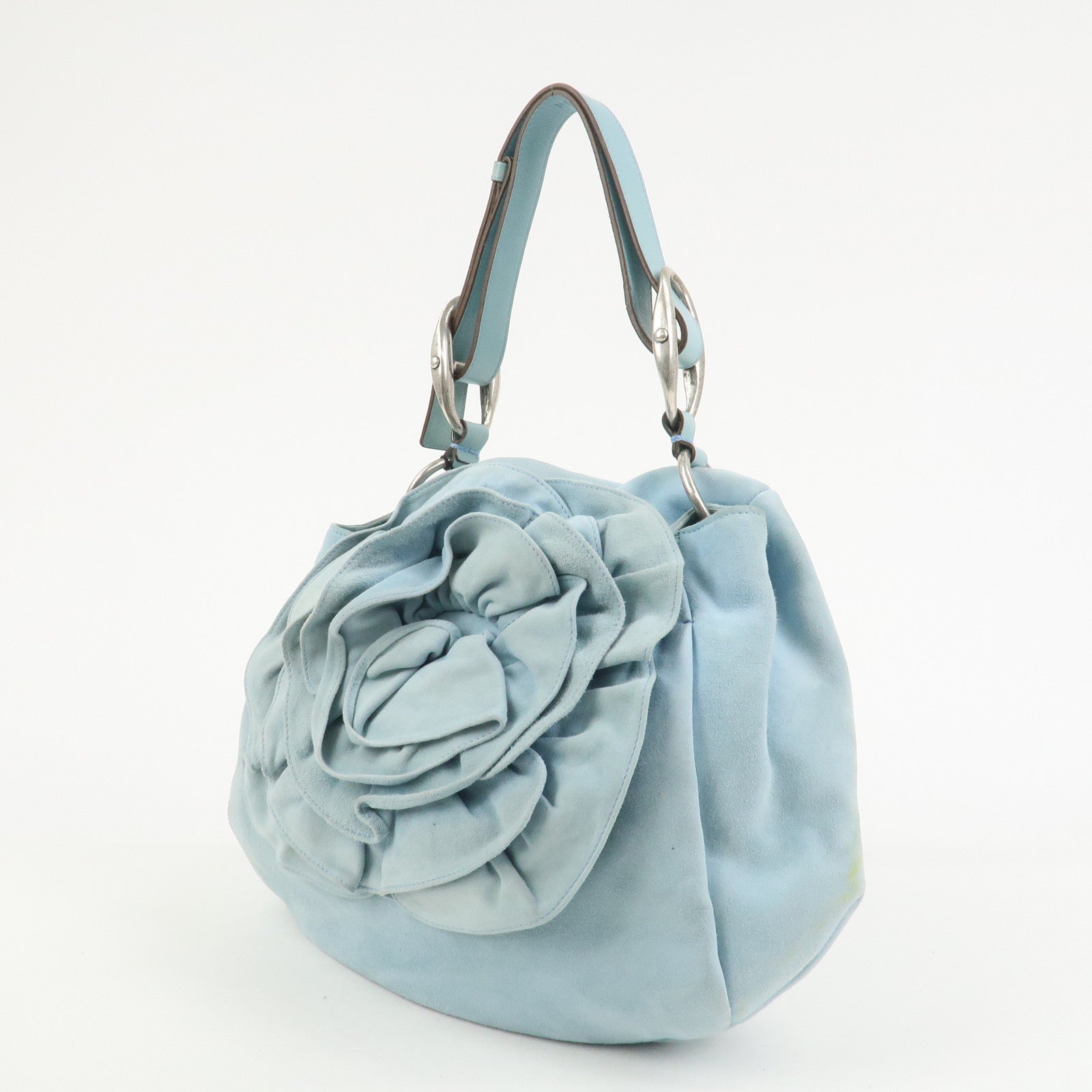 SAINT LAURENT PARIS Rive Gauche Flower Motif Suede Hand Bag