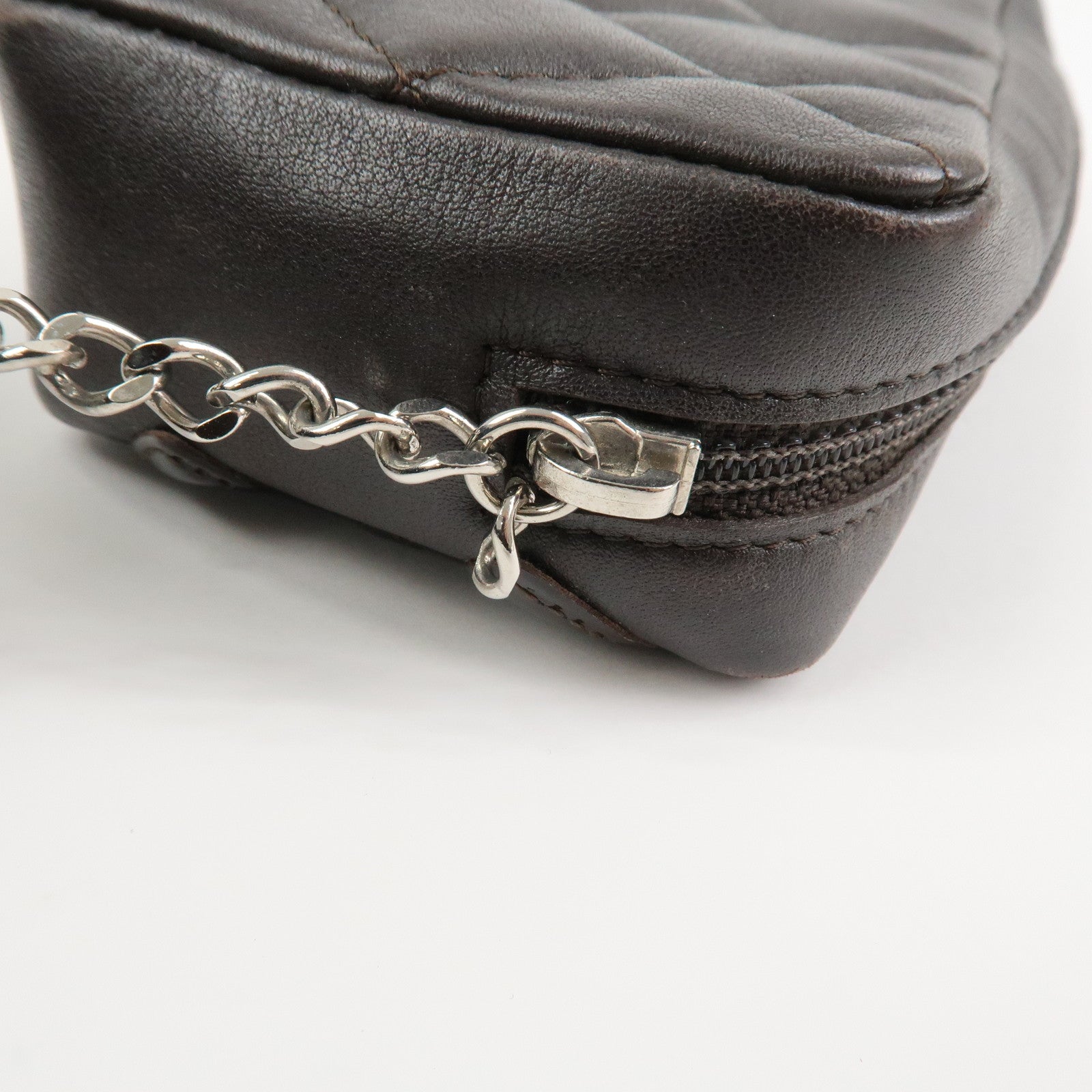 CHANEL Cambon Line COCO Mark Lambskin Cosmetic Pouch Brown