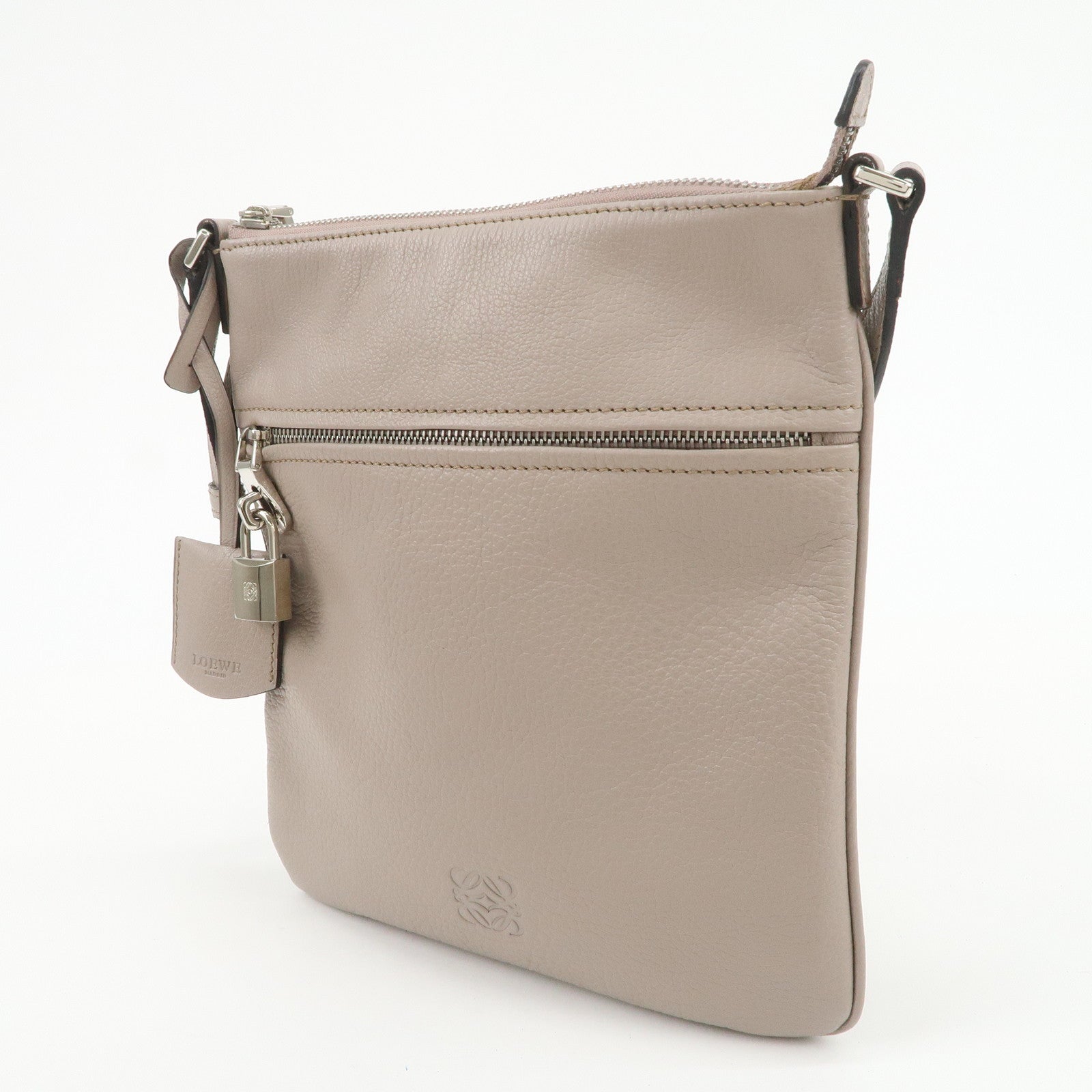 LOEWE Anagram Logo Leather Shoulder Bag Crossbody Bag Beige