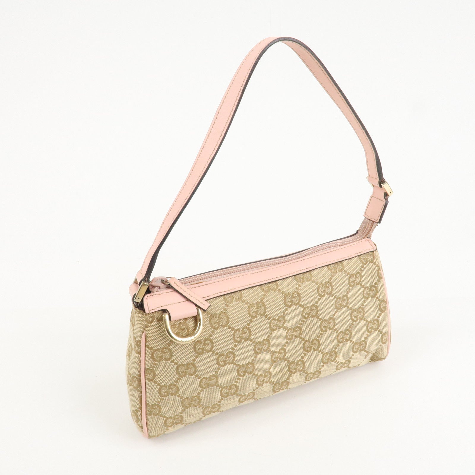 GUCCI Abbey GG Canvas Leather Hand Bag Pouch Pink Beige 145750 Used