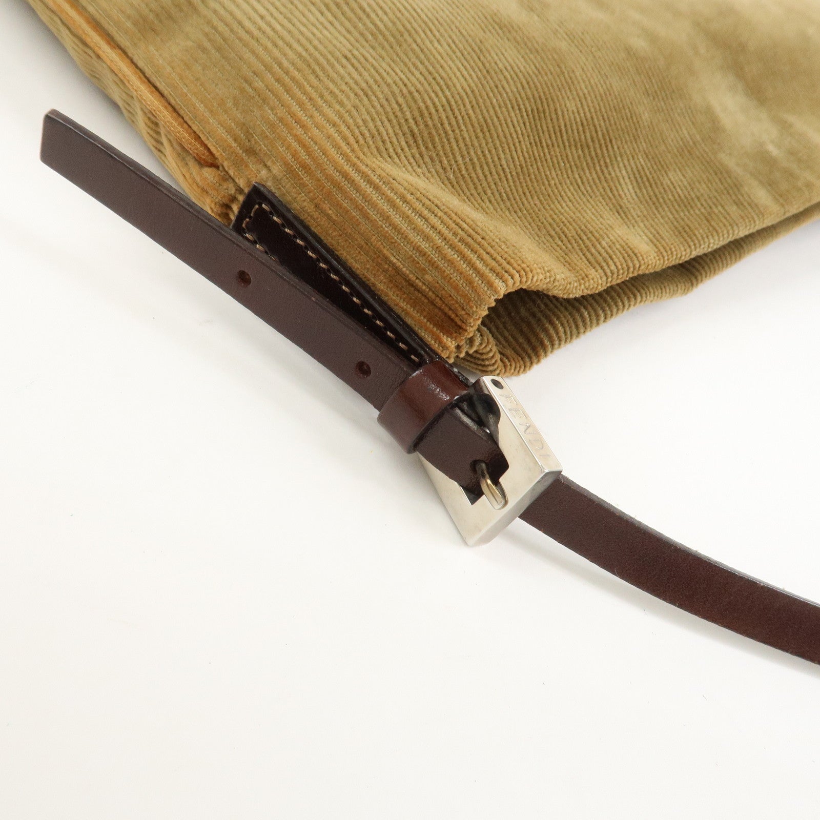 FENDI Corduroy Leather Shoulder Bag Brown 26733