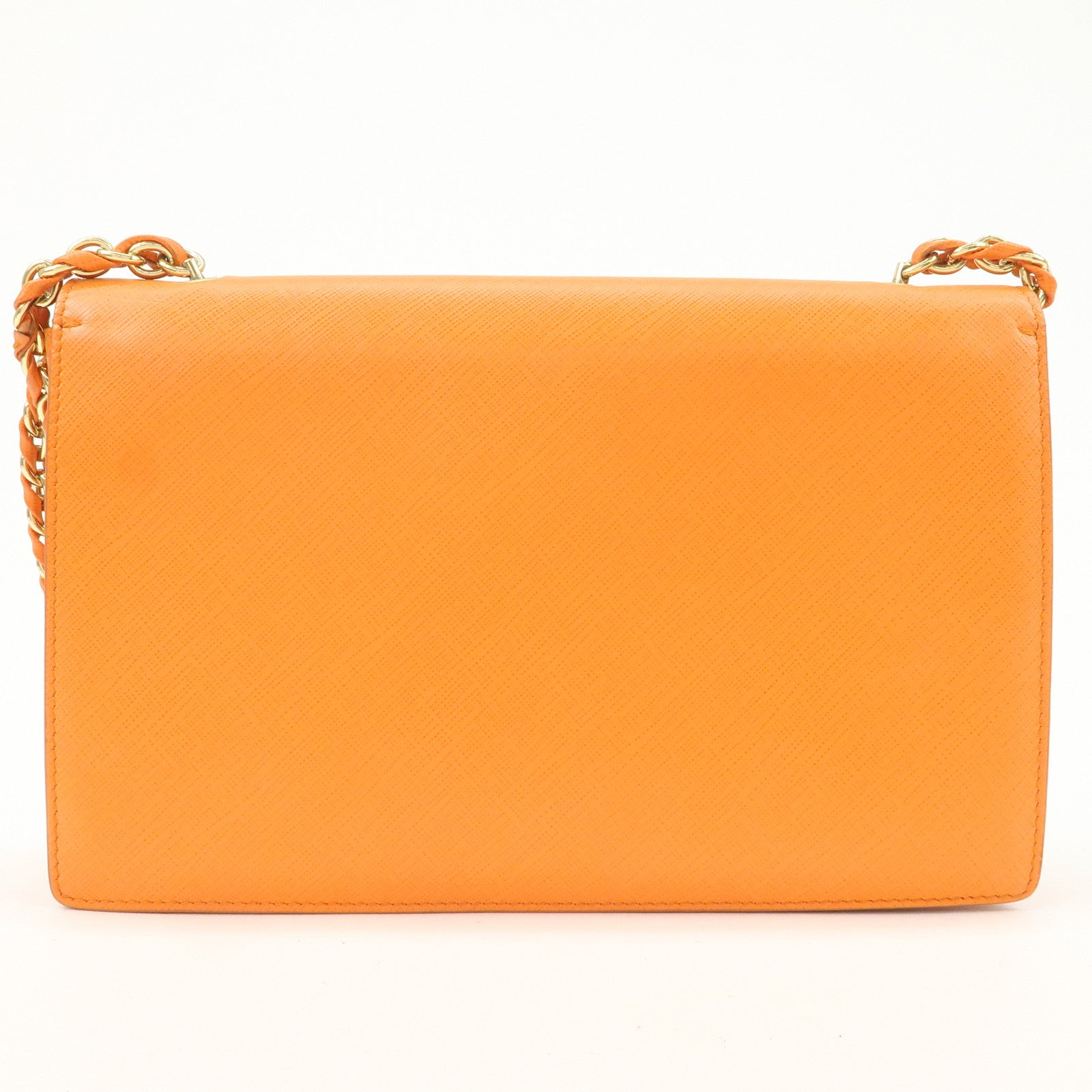 Ferragamo Vara Ribbon Leather Chain Shoulder Bag Hand Bag Orange