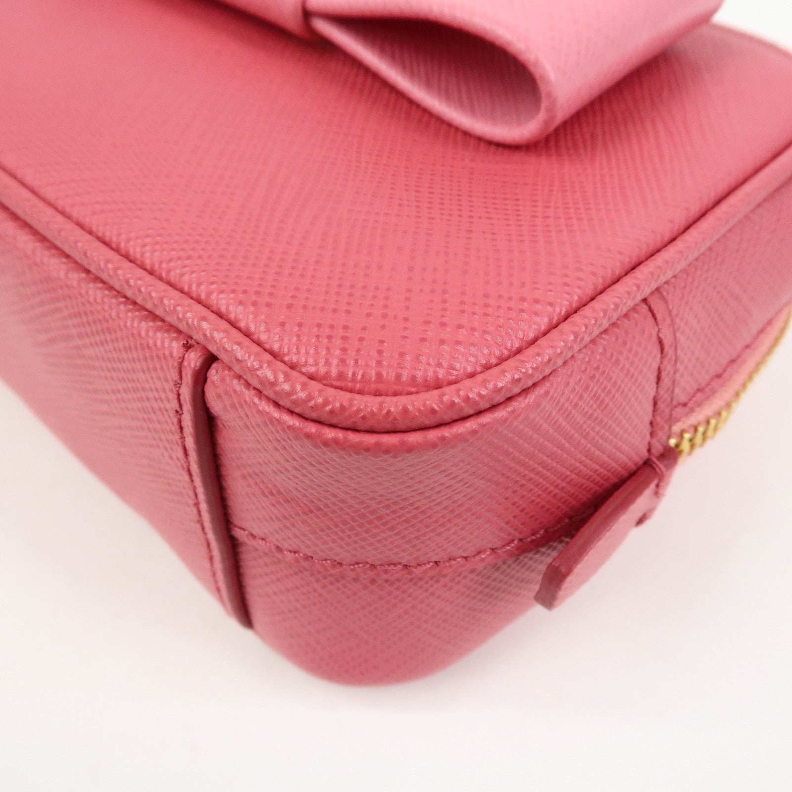 PRADA Saffiano Leather Ribbon Mini Camera Shoulder Bag Pink 1N1674