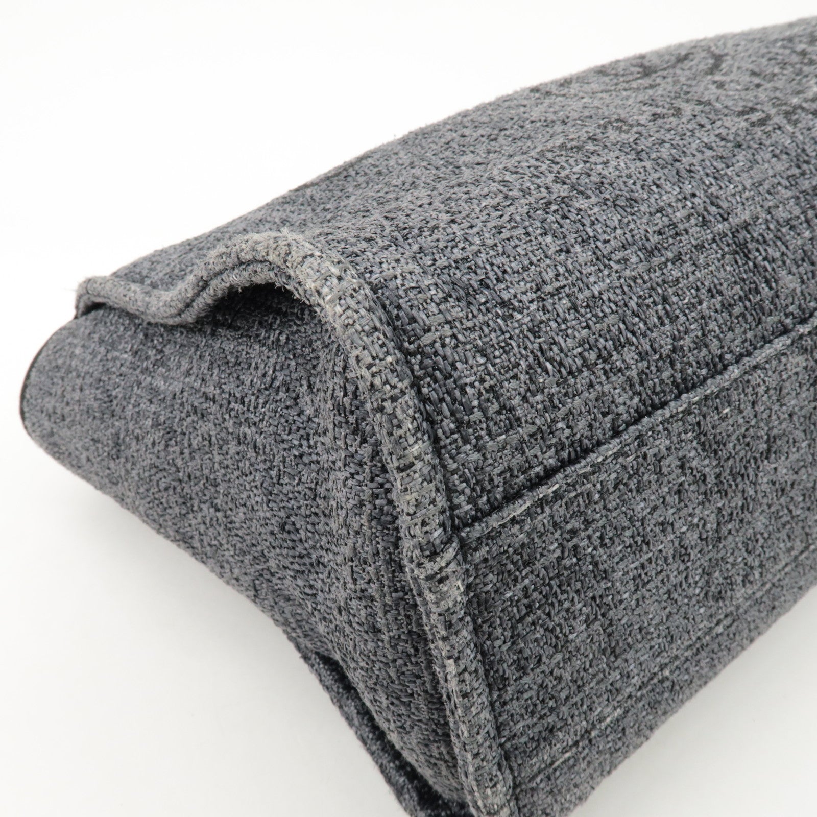 CHANEL Deauville Raffia Leather Chain Tote Bag MM Navy A66941 Used