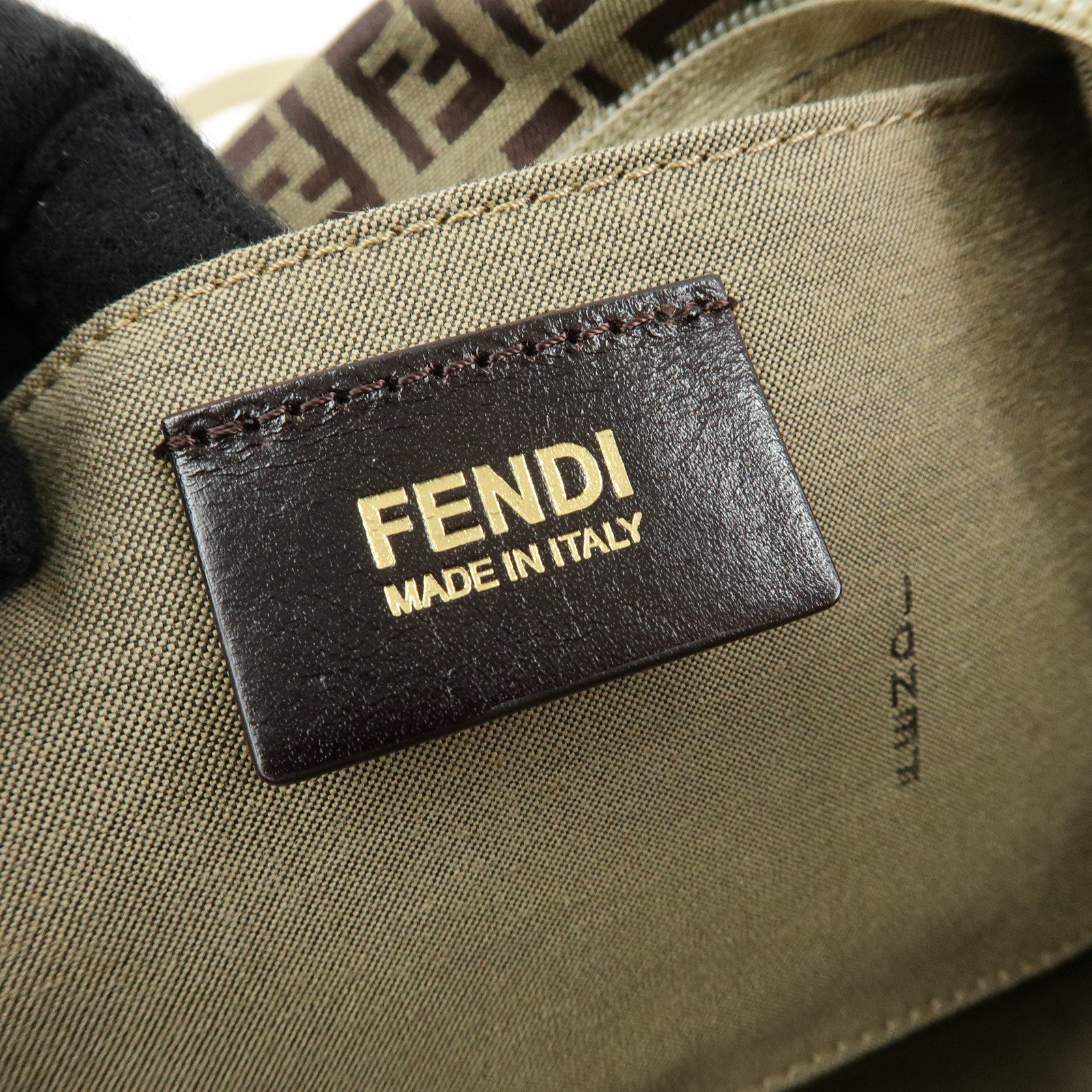 FENDI Zucchino Canvas Leather Tote Bag Hand Bag Brown Ivory 8BH214