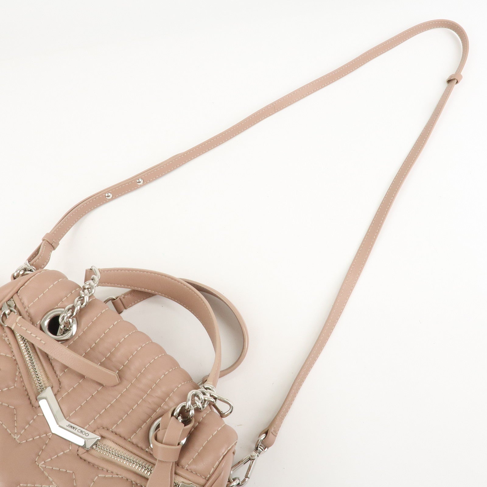 JIMMY CHOO Leather HELIA BOWLING S 2Way Hand Bag Pink Beige