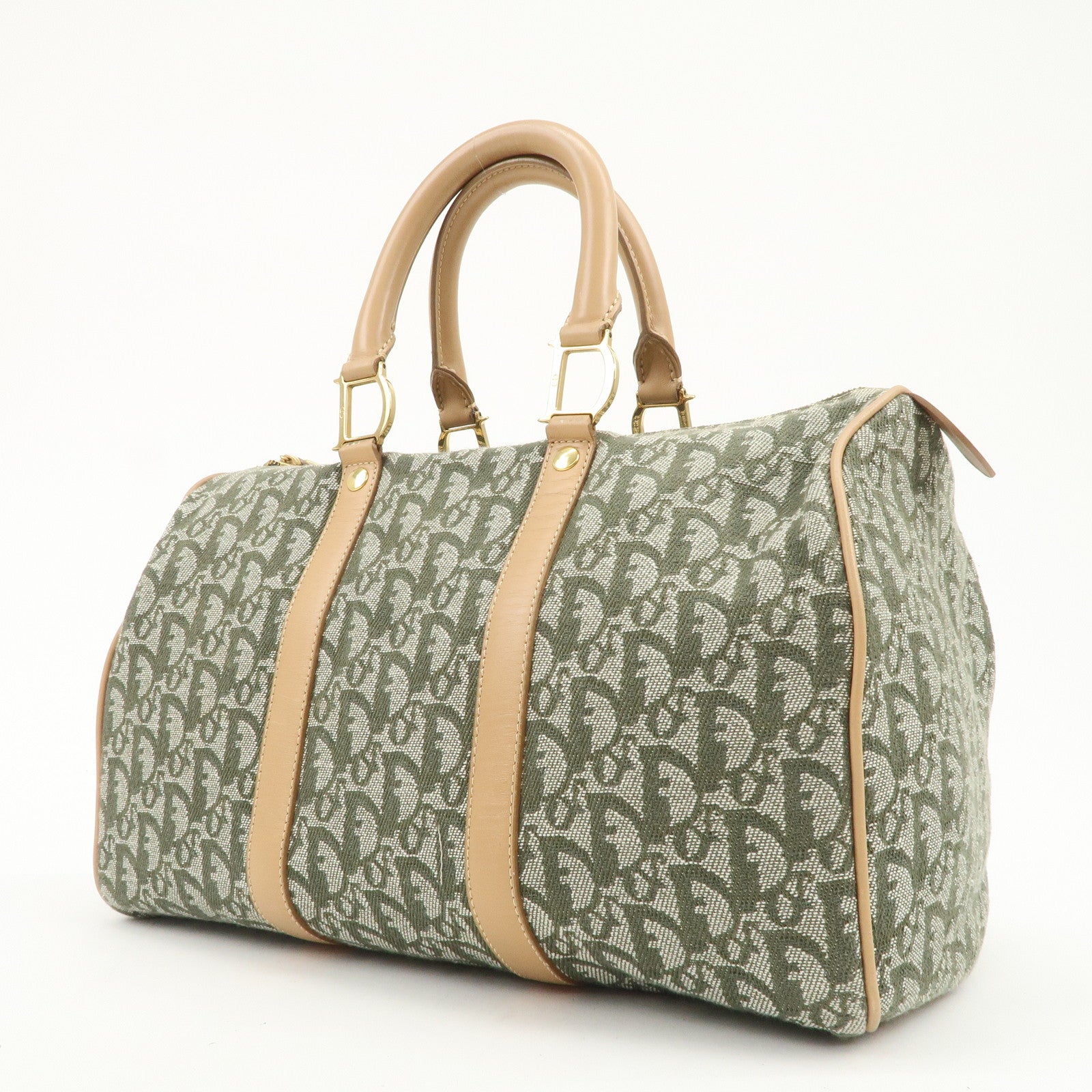 Christian Dior Trotter Canvas Leather Boston Bag Hand Bag Khaki
