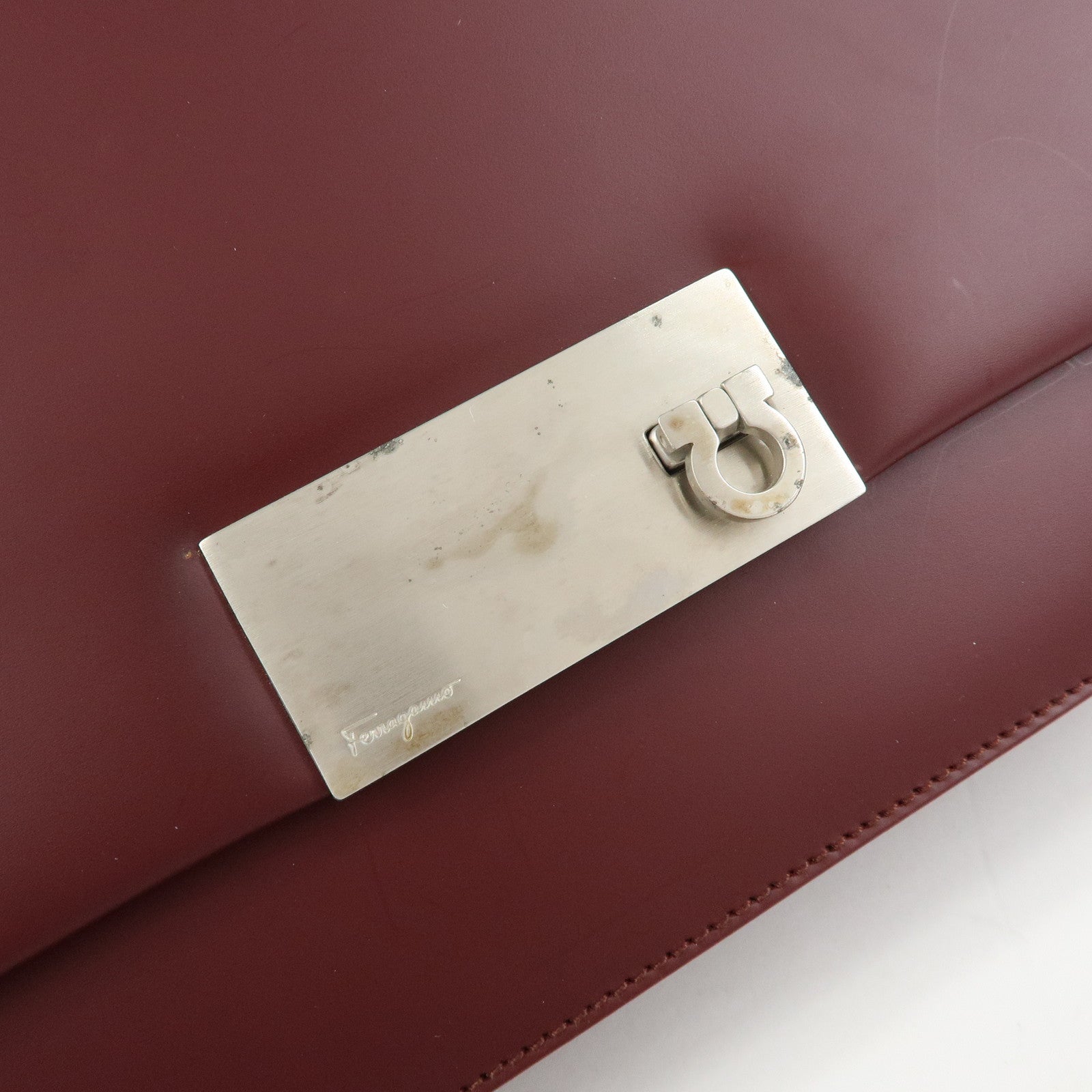 Ferragamo Gancini Leather 2Way Bag Hand Bag Shoulder Bag Bordeaux