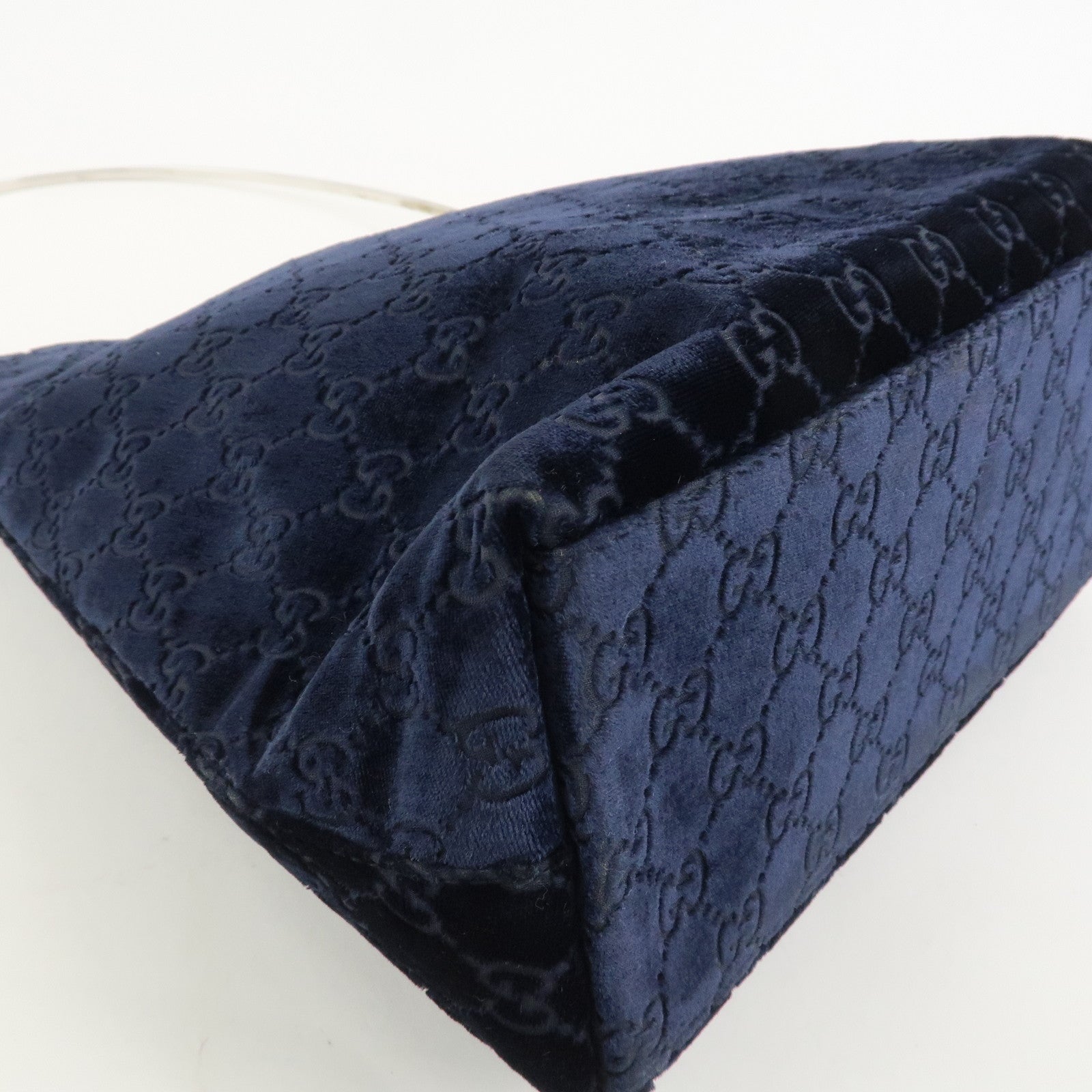 GUCCI Velvet GG Monogram Shoulder Bag Hand Bag Navy 001・2123