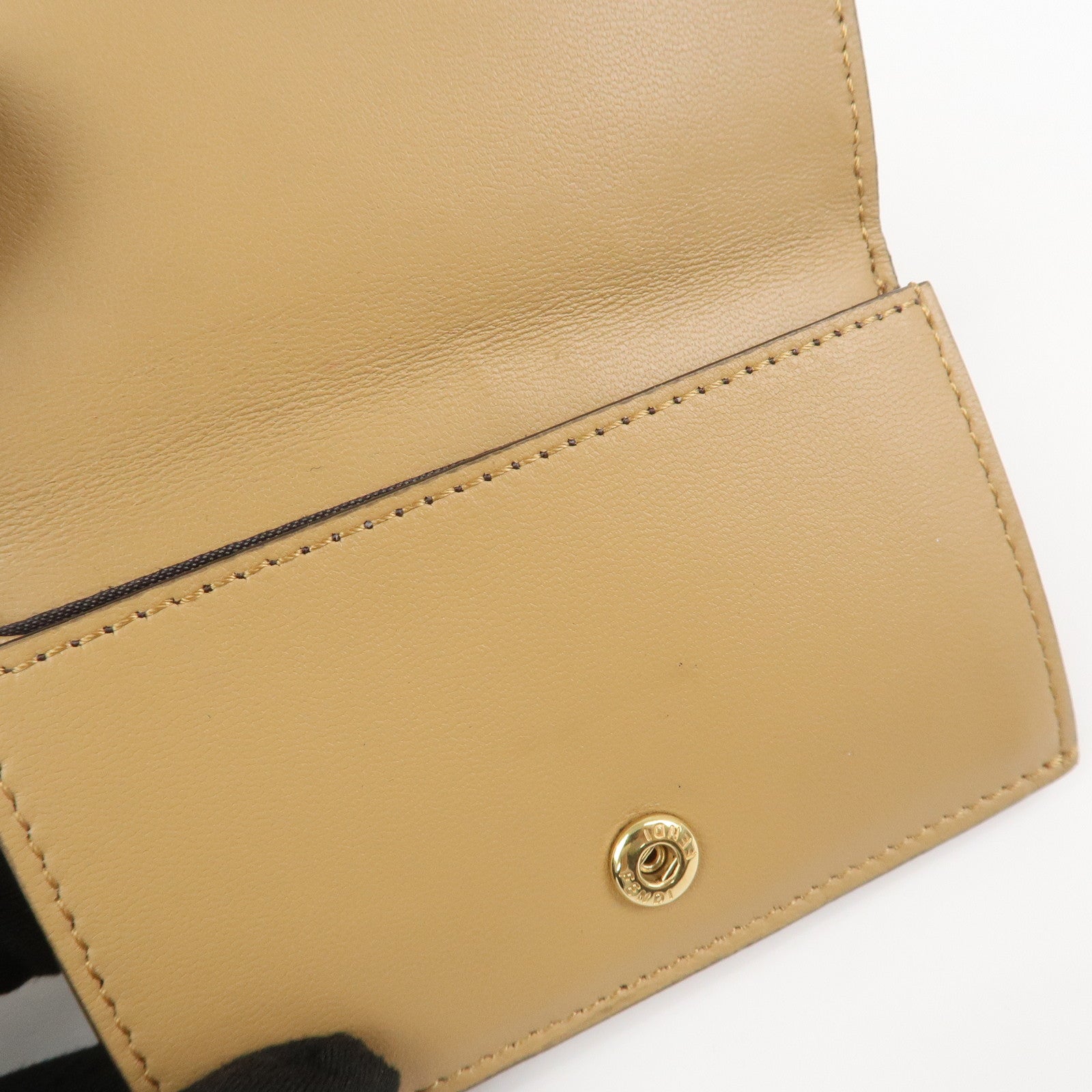 FENDI Zucca Baguette Leather Card Case Light Brown