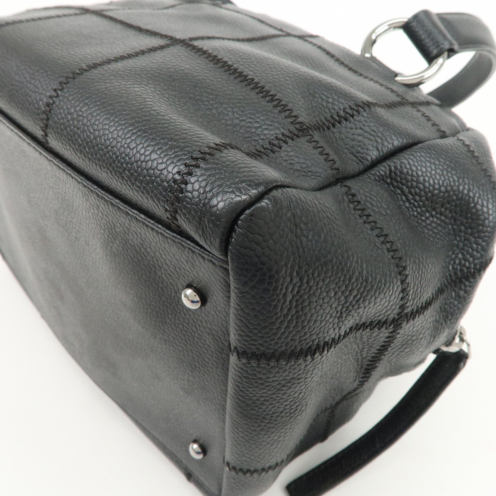 CHANEL Chocolate Bar Caviarskin Shoulder Bag Hand Bag Black