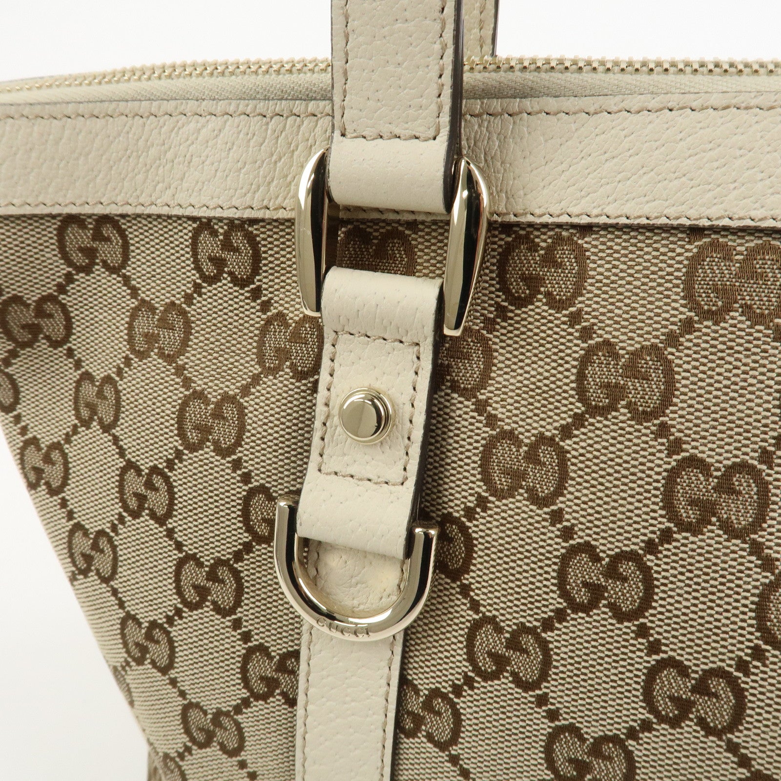GUCCI Abbey GG Canvas Leather Tote Bag Hand Bag Brown Ivory 141470