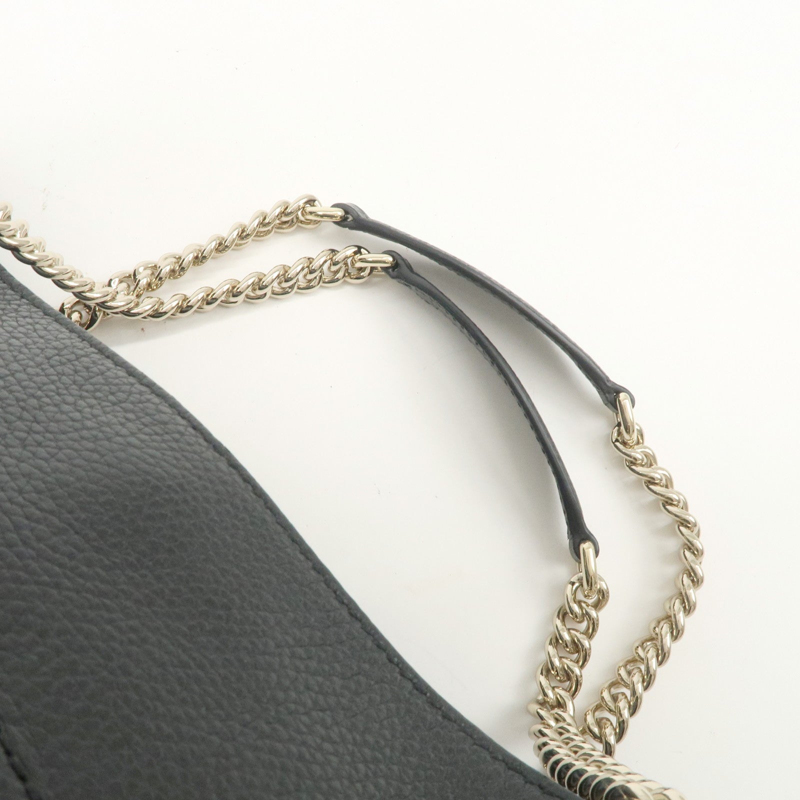 GUCCI SOHO Interlocking G Leather Chain Shoulder Bag Black 536196