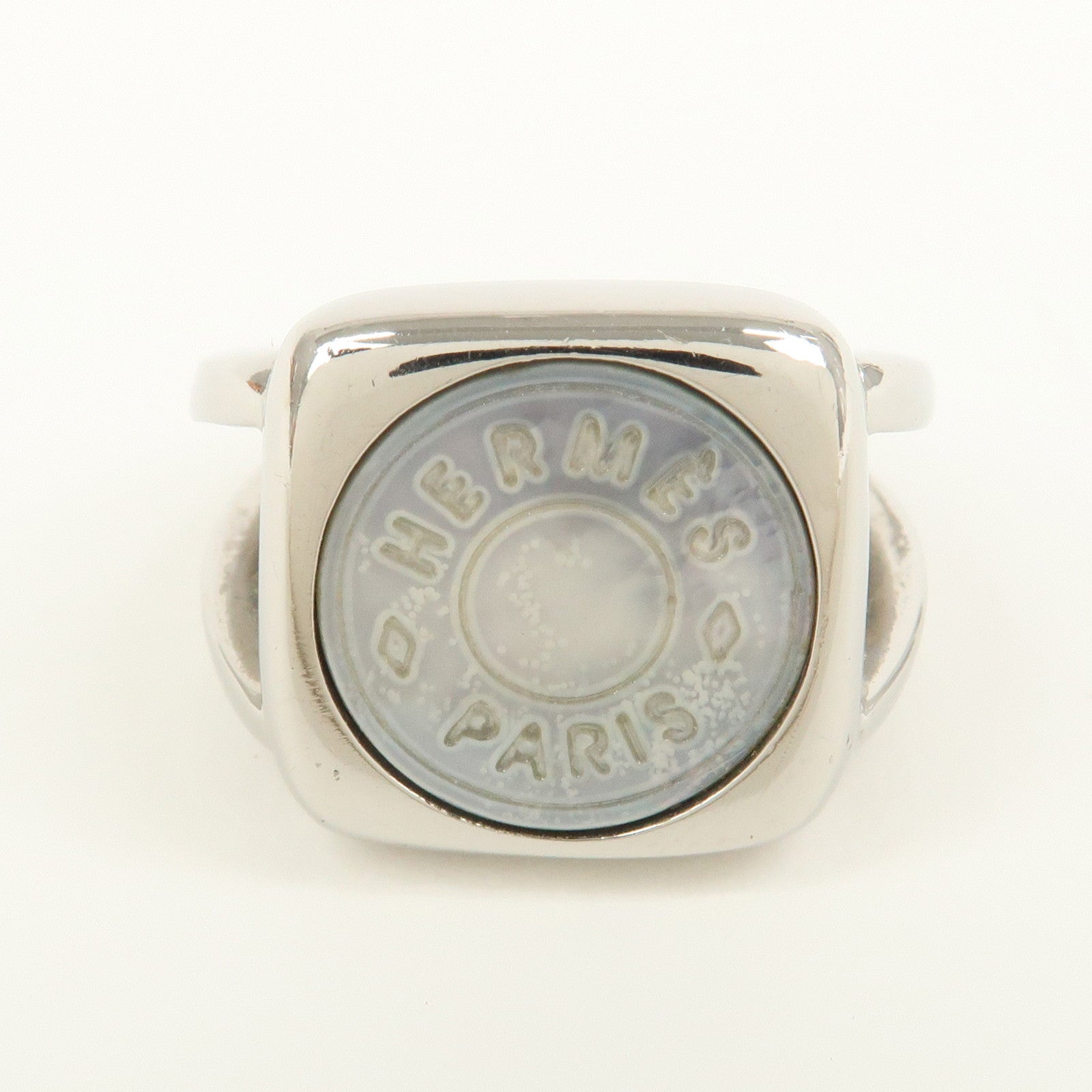 HERMES Sellier Shell Metal Ring Silver #53 US7
