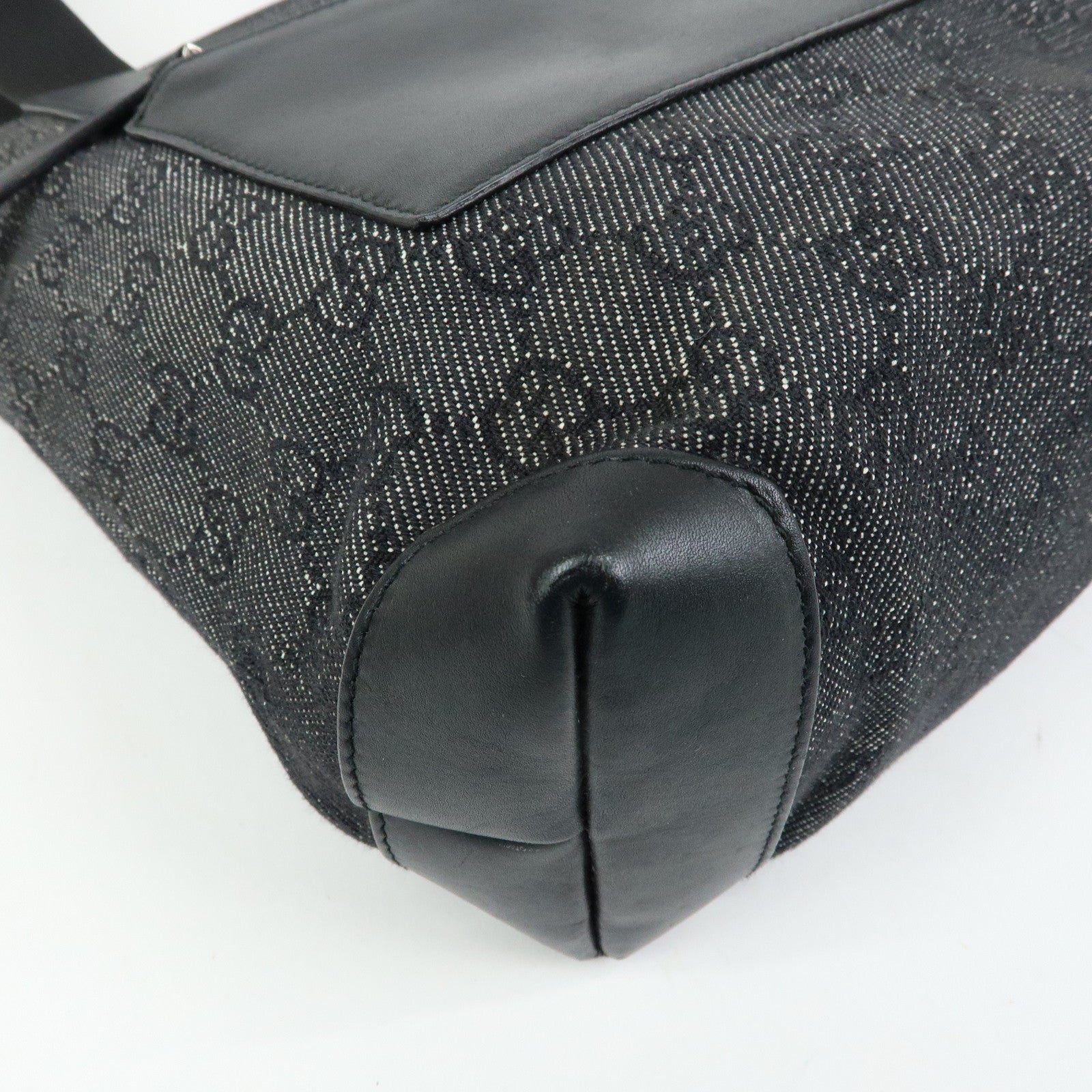 GUCCI GG Denim Leather Tote Bag Shoulder Bag Black 28893