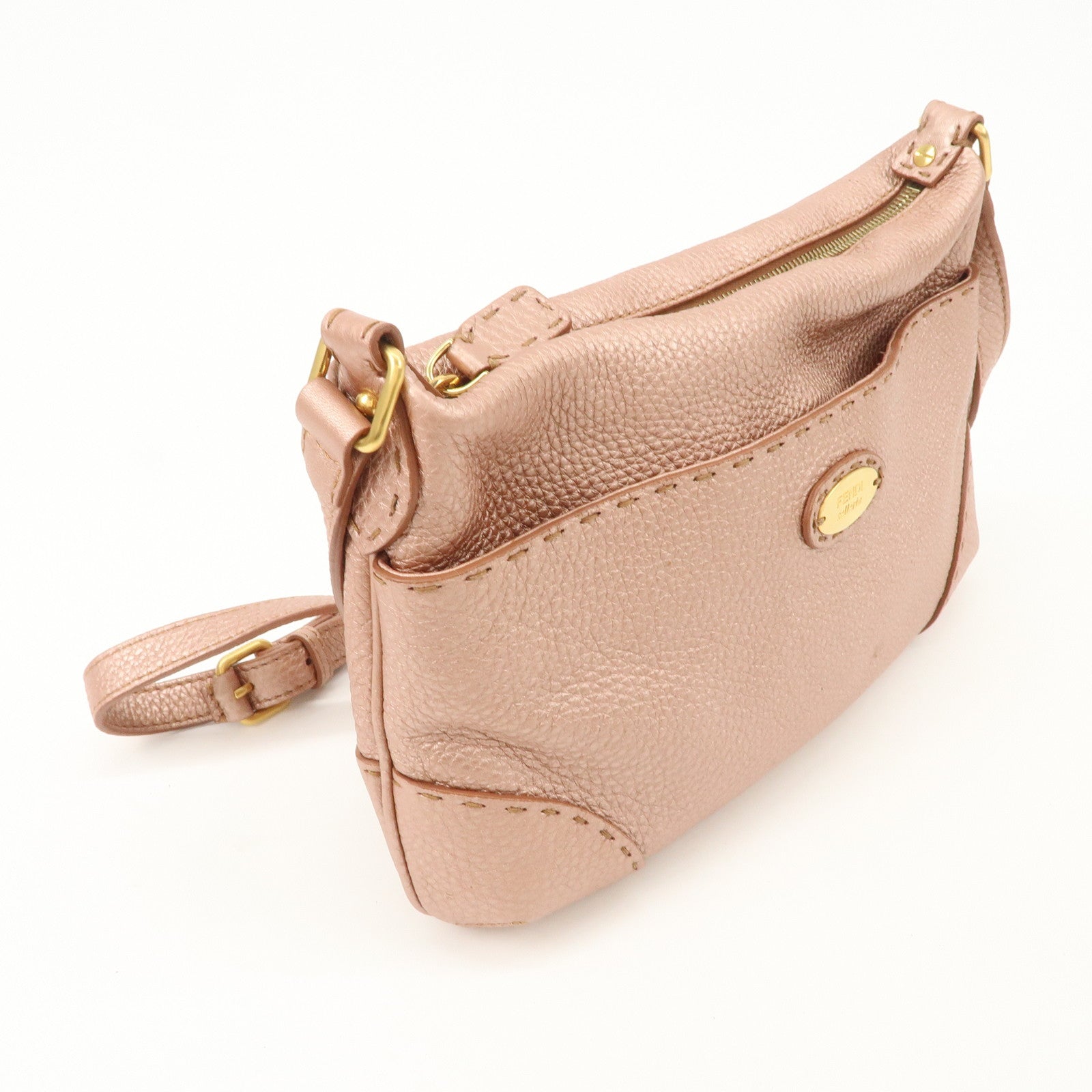 FENDI Seleria Leather Shoulder Bag Champagne Pink 8BT200