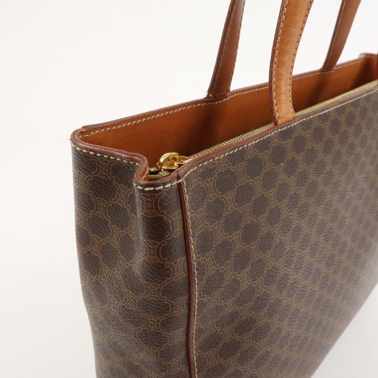CELINE Macadam PVC Leather Hand Bag Tote Bag Brown