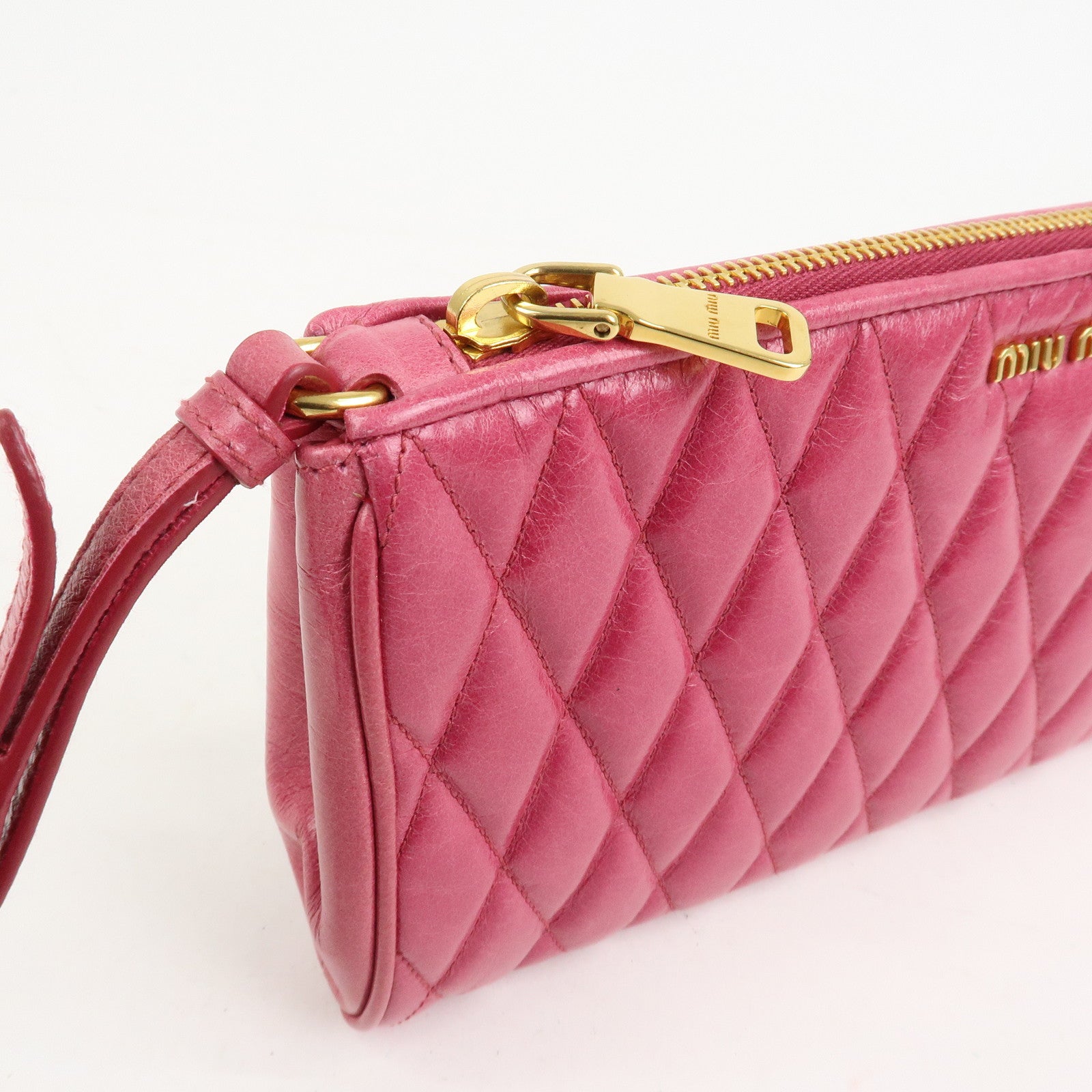 MIU MIU Logo Leather Clutch Bag Pouch Pink 5NE455