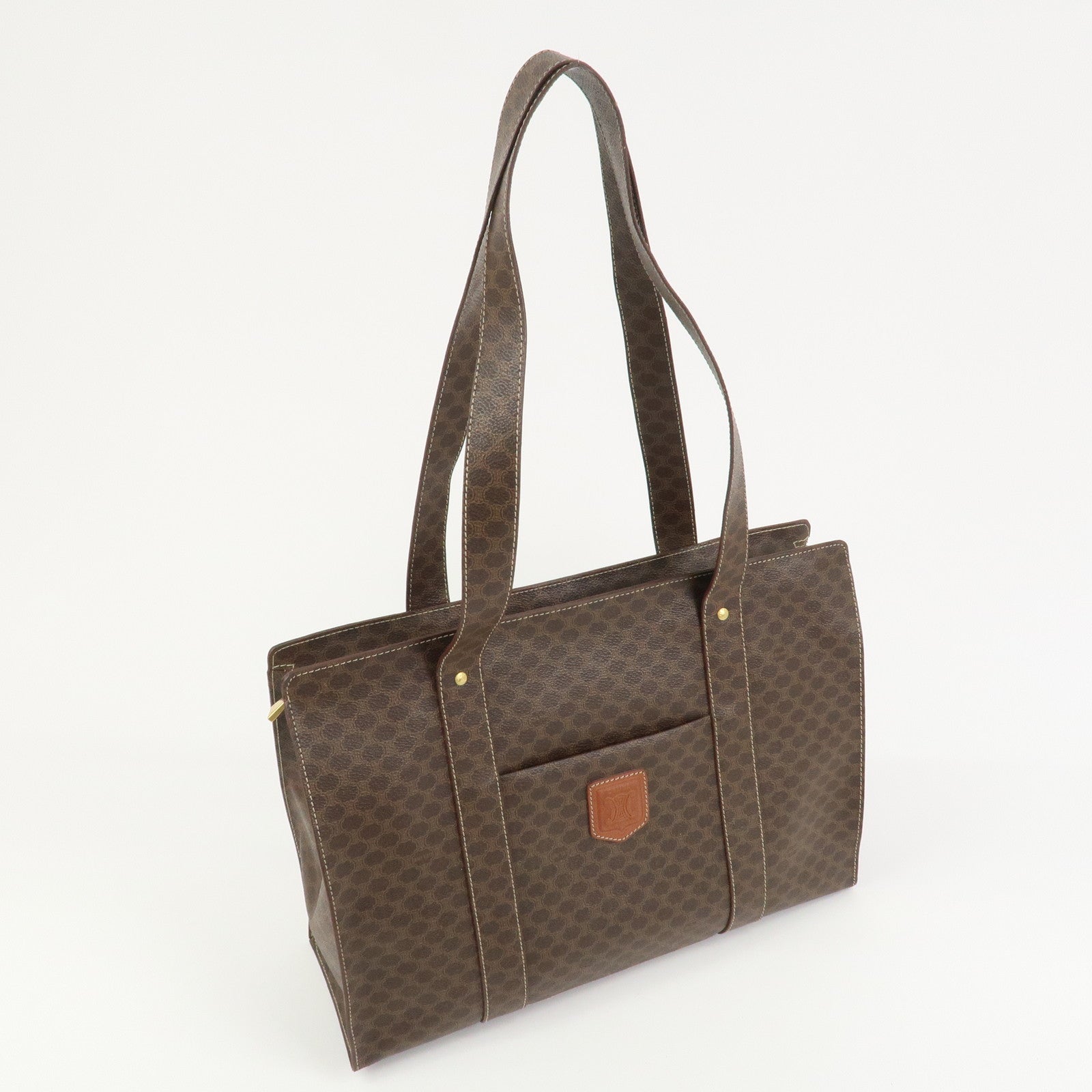 CELINE Macadam PVC Canvas Leather Tote Bag Shoulder Bag Brown