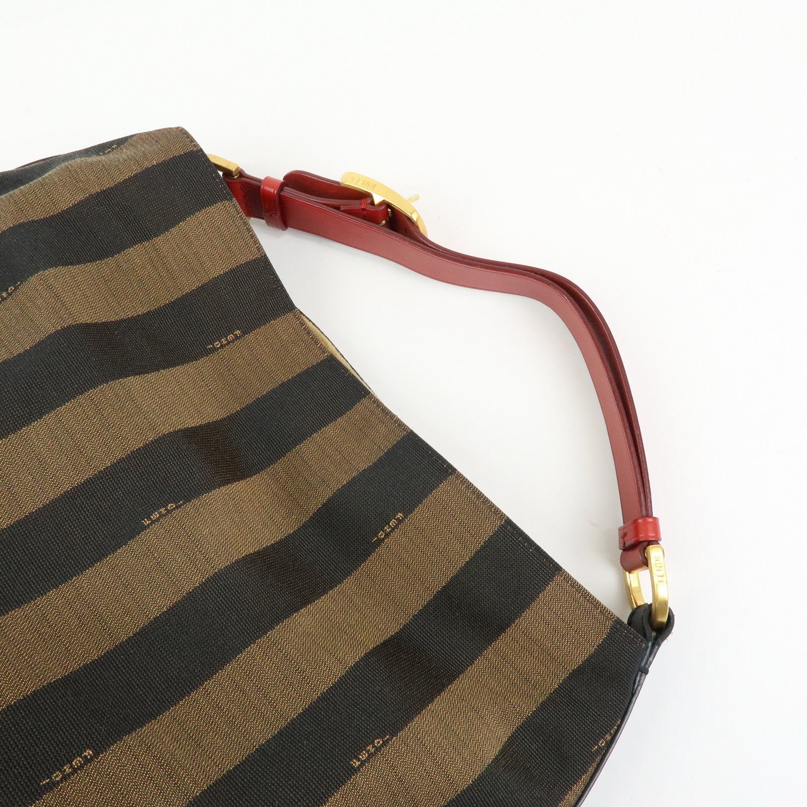 FENDI Pequin Canvas Leather Shoulder Bag Brown Red 8BR653