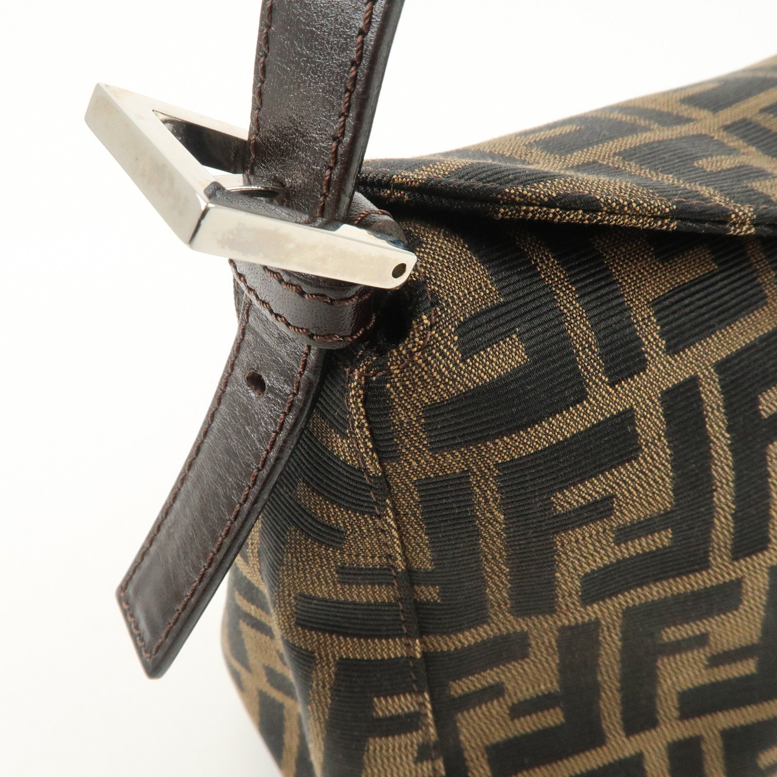 FENDI Zucca Canvas Leather Shoulder Bag Hand Bag Brown Black 26426 Used