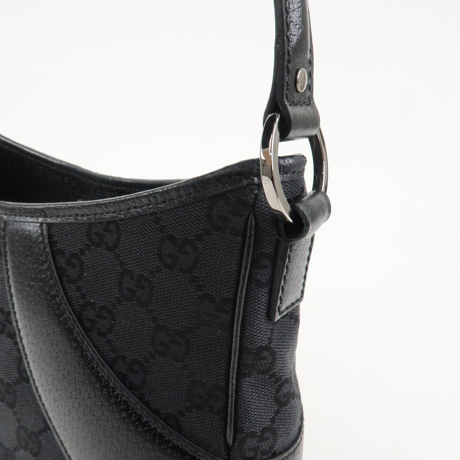 GUCCI Logo GG Canvas Leather Shoulder Bag Hand Bag Black 113012
