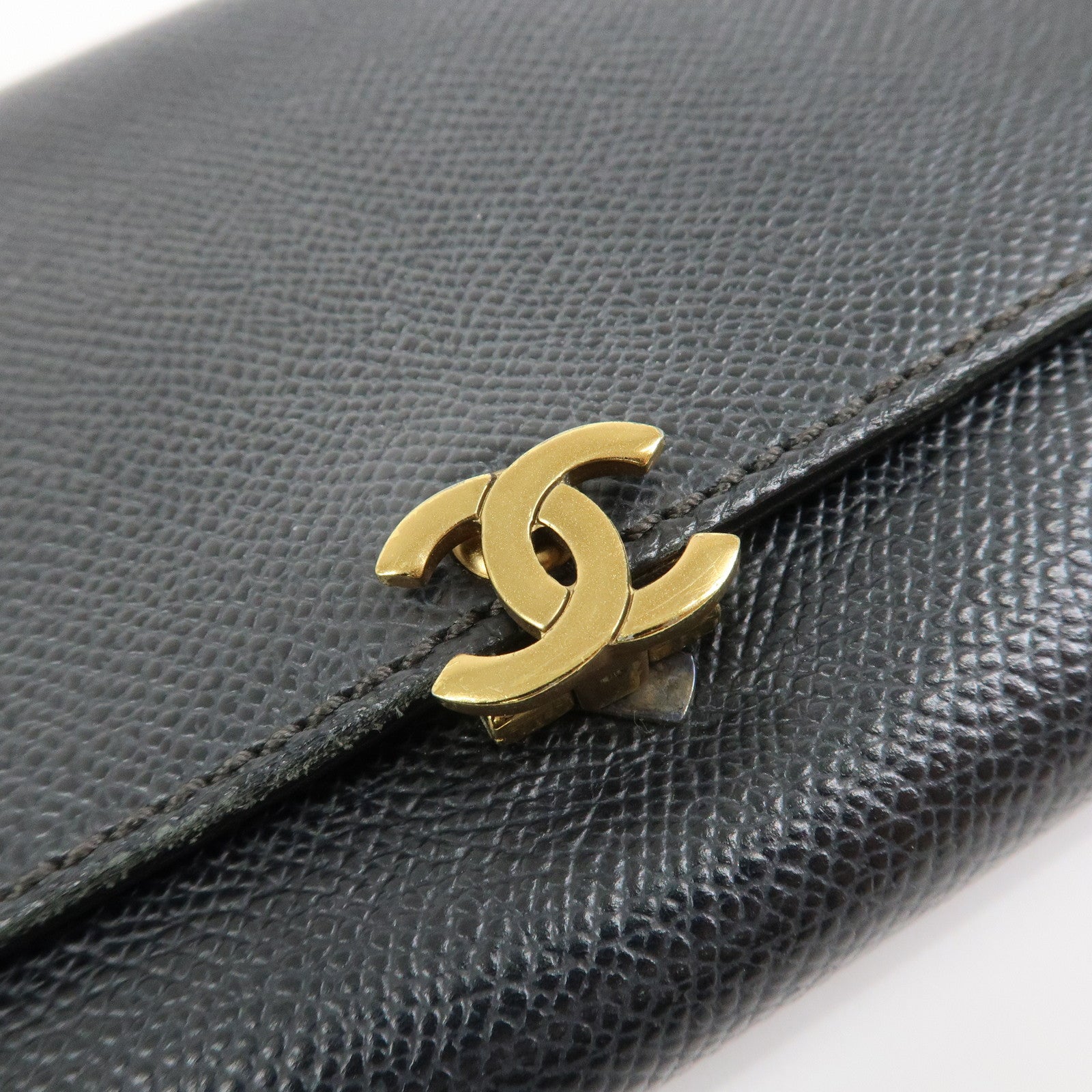 CHANEL COCO Mark Calf Leather Compact Wallet Black