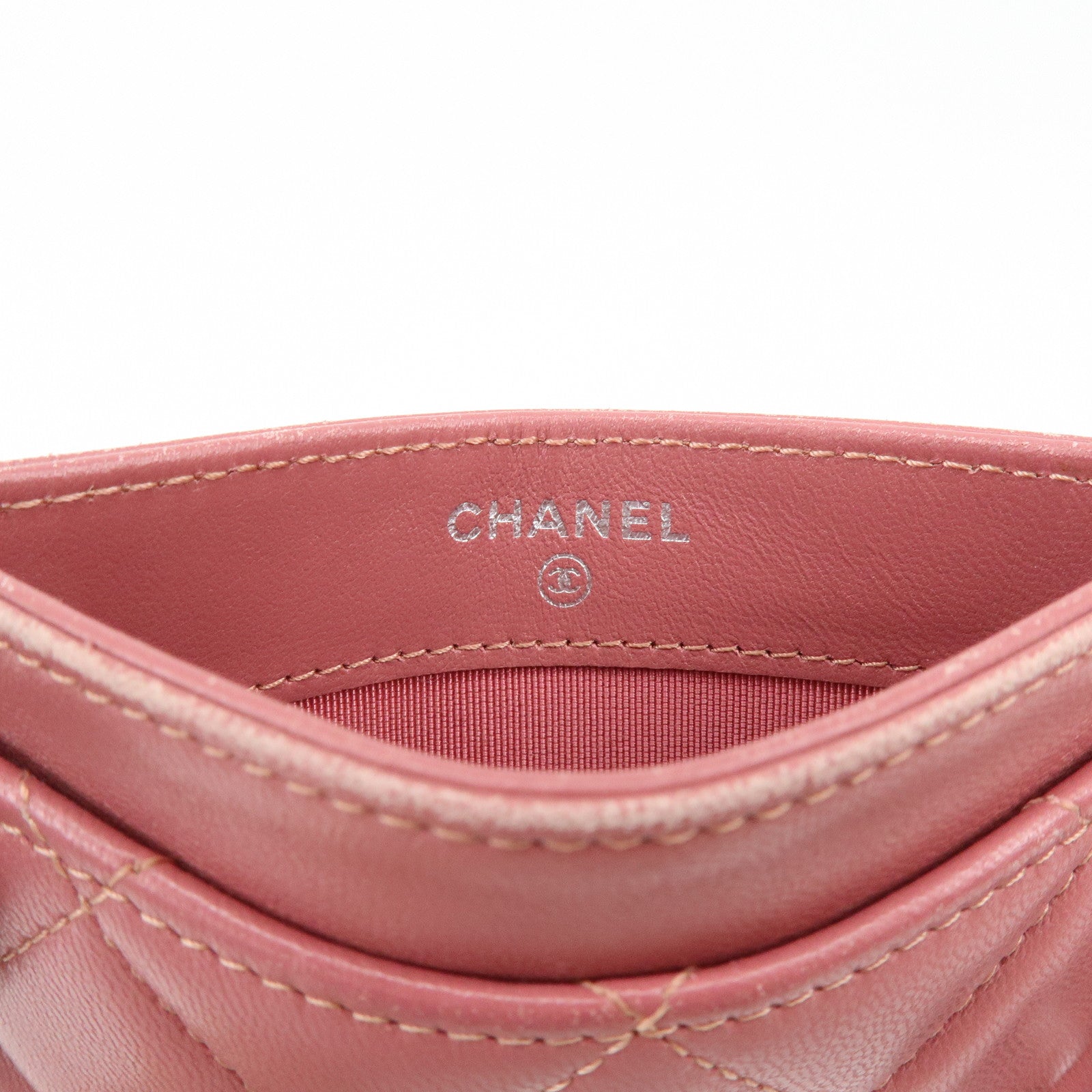 CHANEL Matelasse COCO Mark Lamb Skin Classic Card Case Pink AP0213
