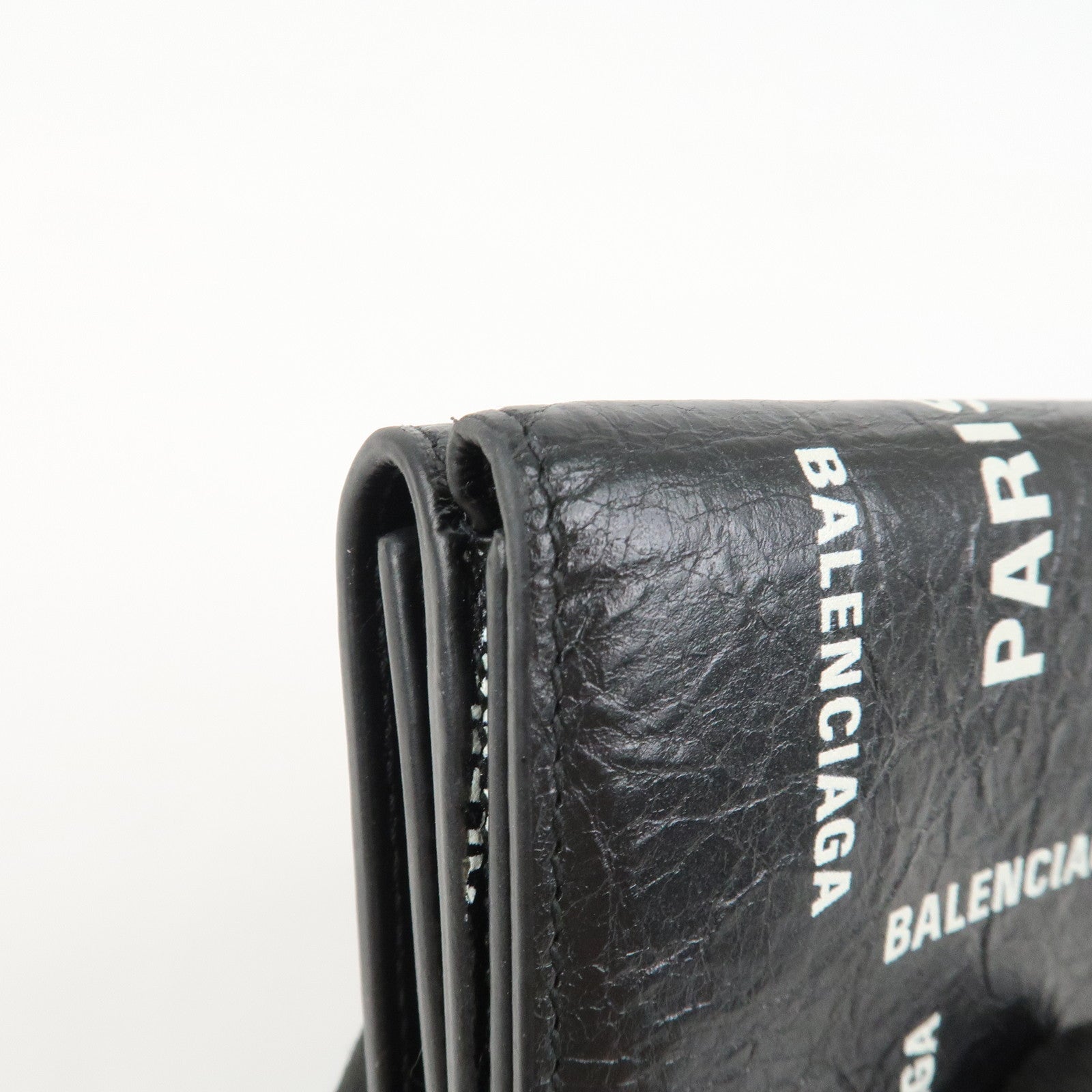 BALENCIAGA CASH Leather Tri-fold Wallet Compact Wallet Black