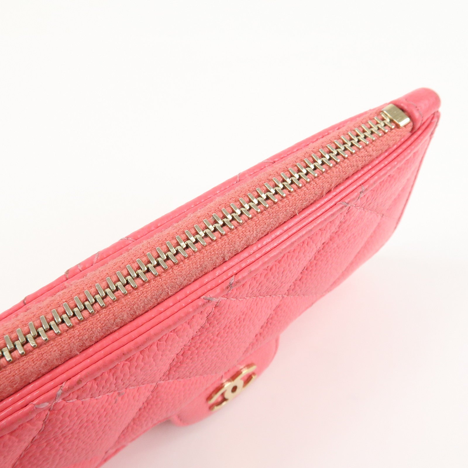 CHANEL Matelasse Caviarskin Card Case Coin Case Pink AP2570 Used