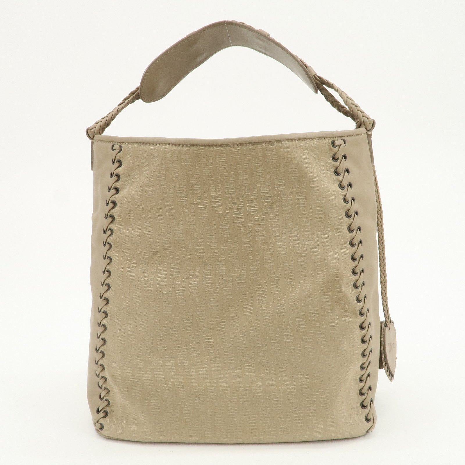 Christian Dior Trotter Nylon Leather Shoulder Bag Hand Bag Beige