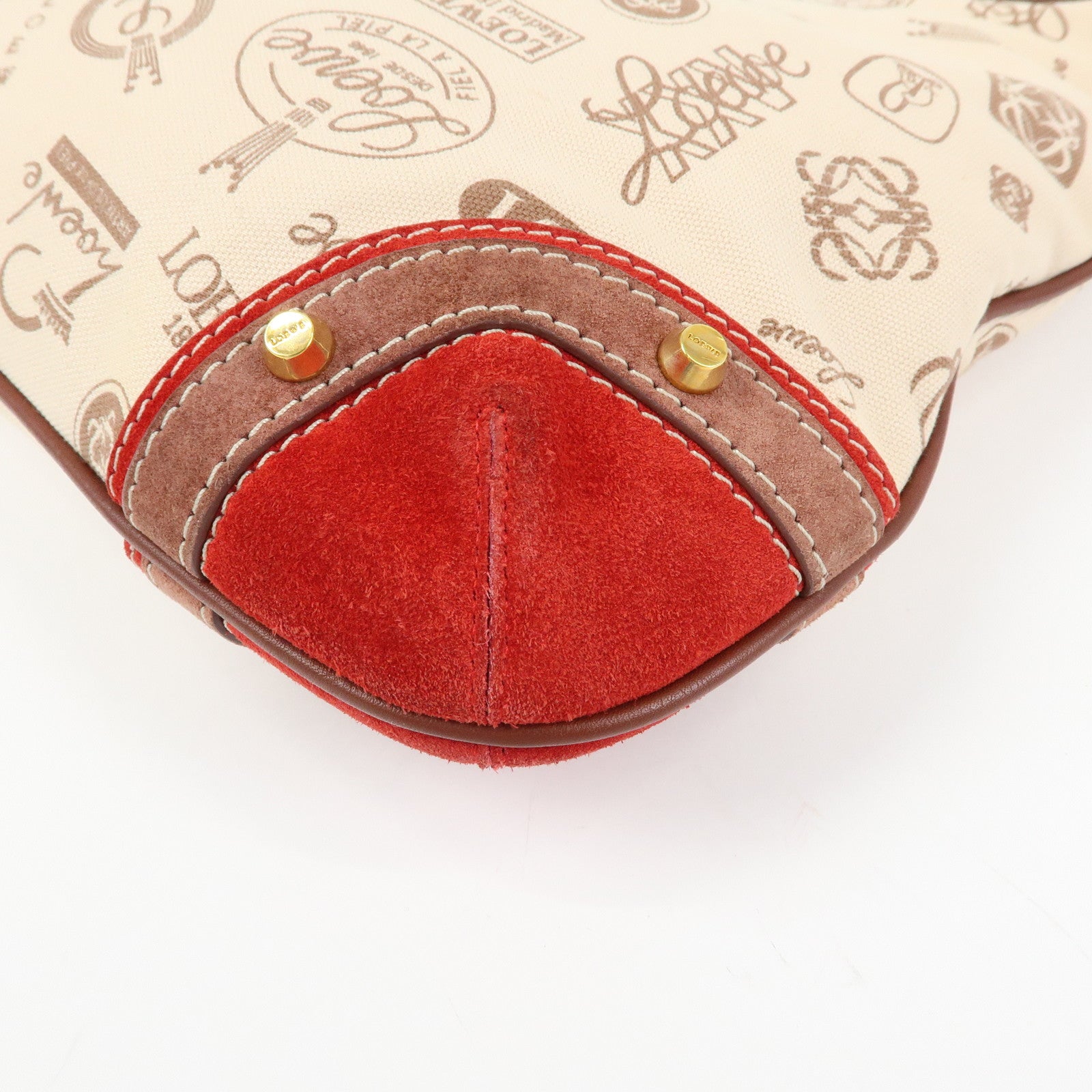 LOEWE Canvas Leather Suede Shoulder Bag Hand Bag Beige Red