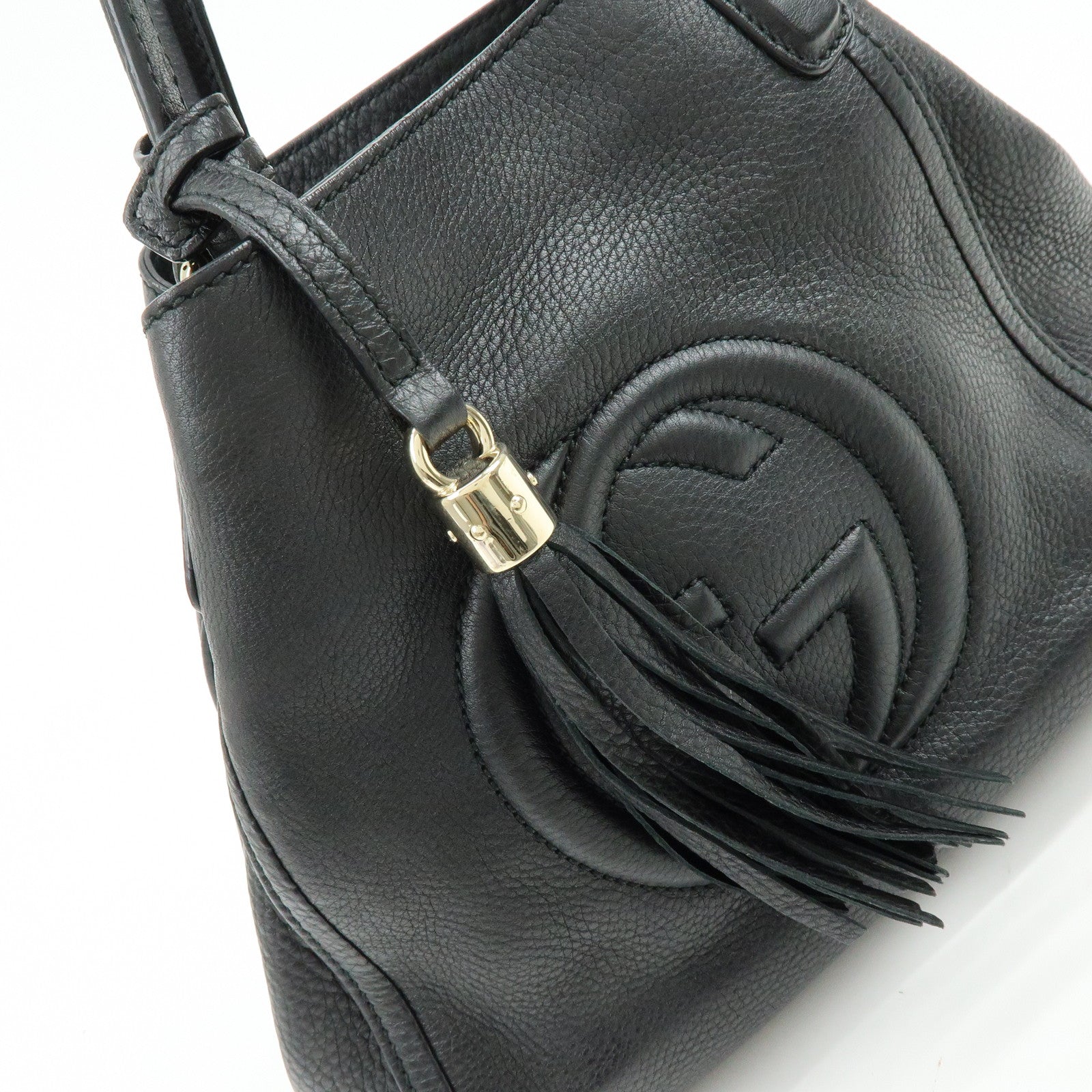 GUCCI SOHO Interlocking G Calf 2Way Hand Shoulder Bag Black 336751