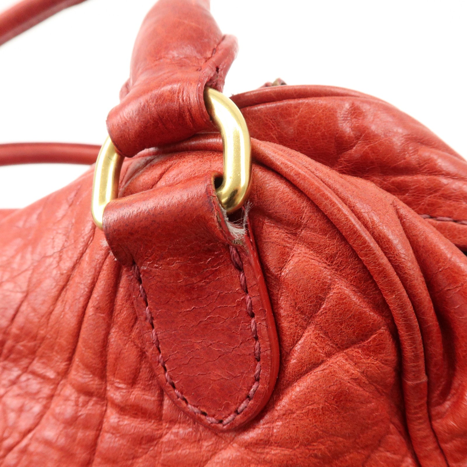 MIU MIU Leather 2WAY Bag Hand Bag Shoulder Bag Red Gold HDW Used