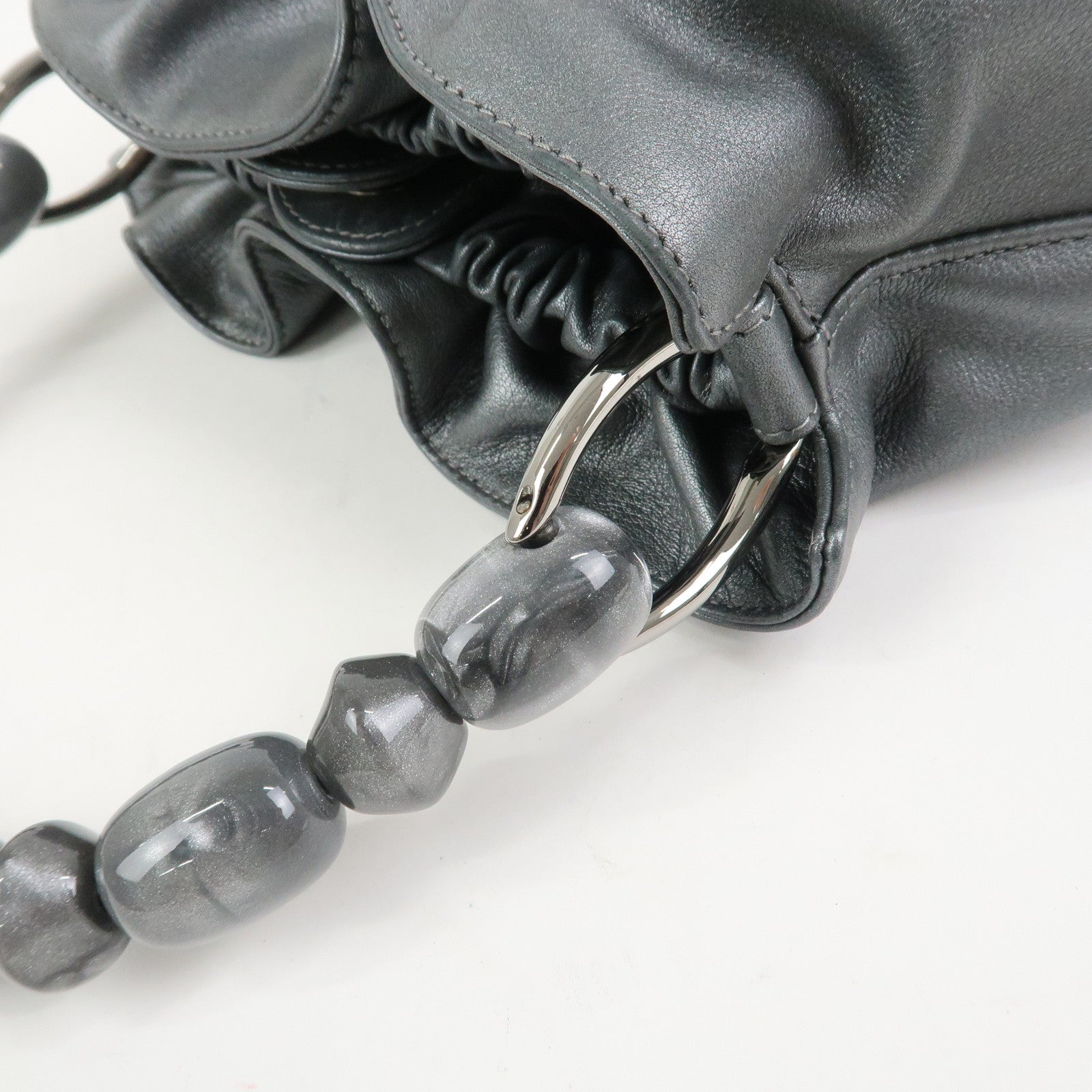 Christian Dior Maris Pearl Leather Hand Bag Gray