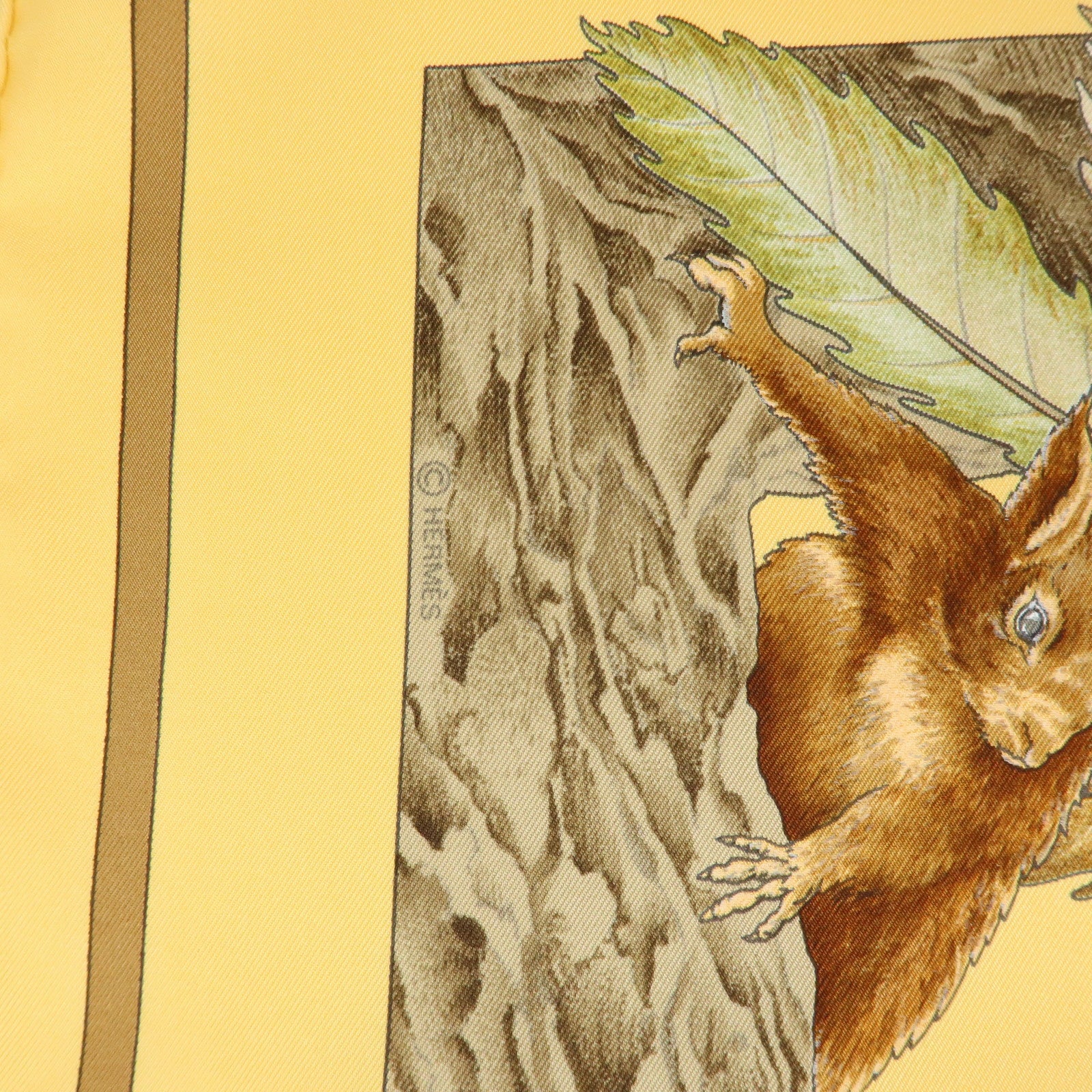 HERMES Carre 90 Silk 100% Scarf Casse Noisette Walnut Yellow Brown